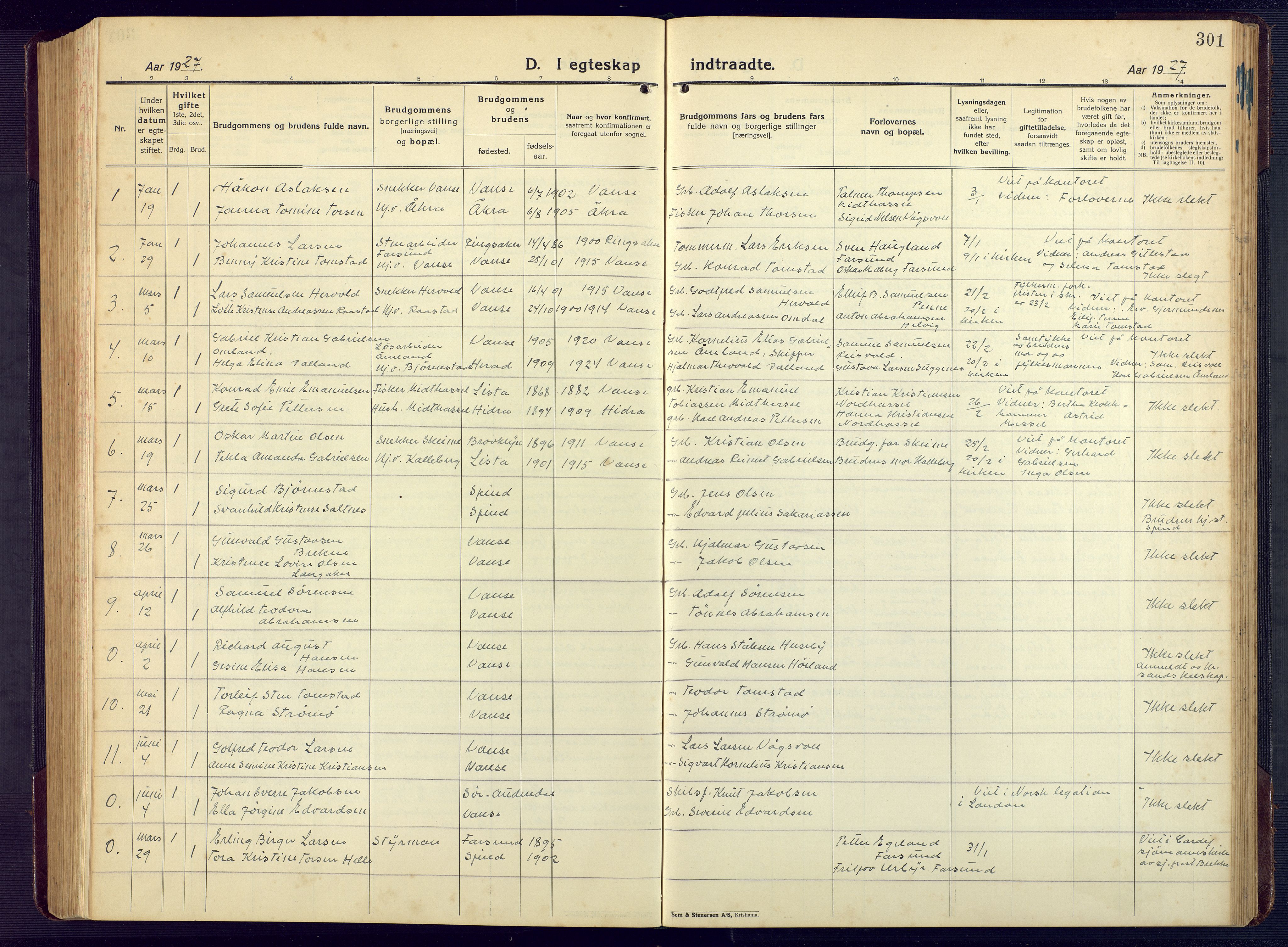 Lista sokneprestkontor, AV/SAK-1111-0027/F/Fb/L0006: Parish register (copy) no. B 6, 1924-1947, p. 301