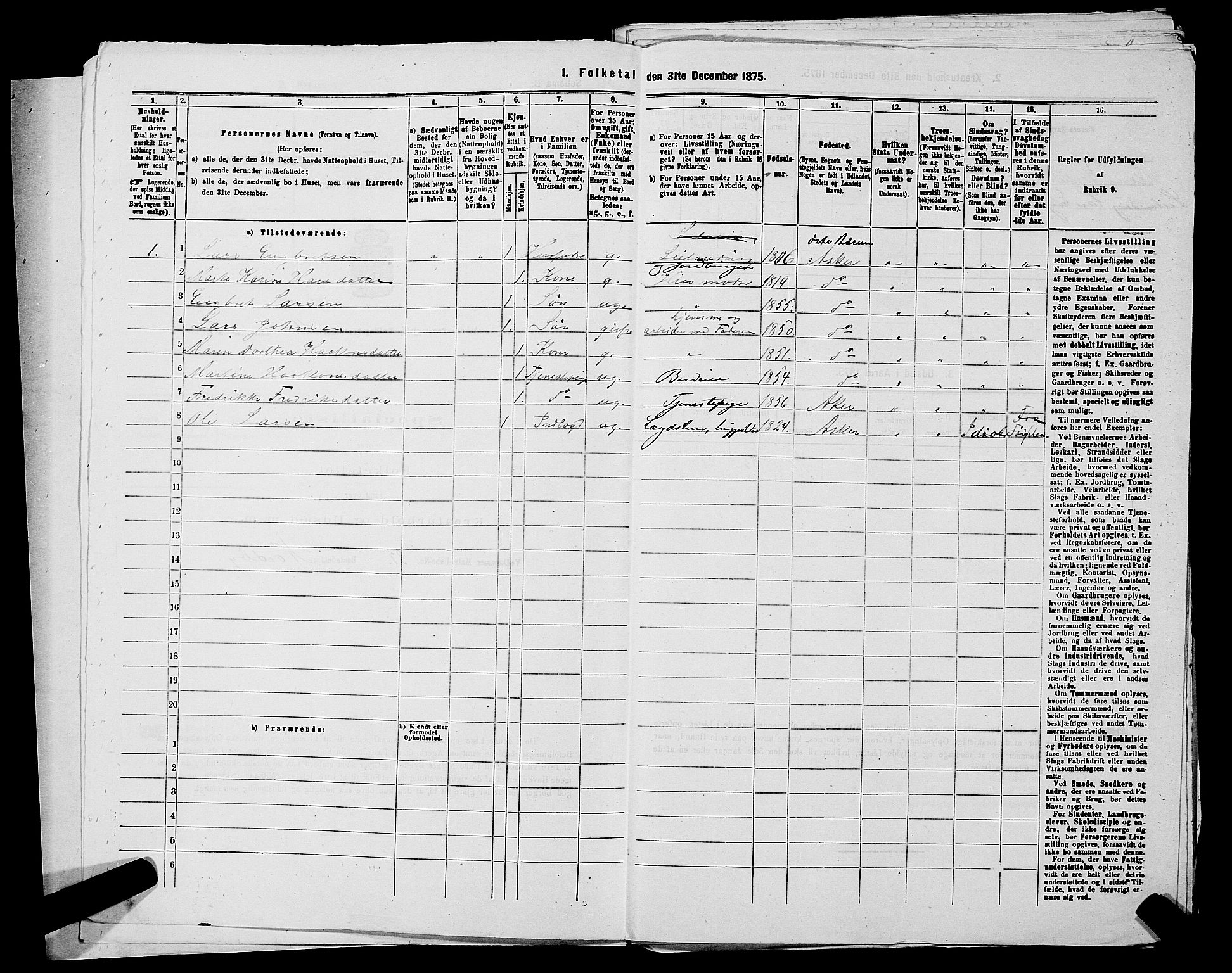 RA, 1875 census for 0220P Asker, 1875, p. 1912