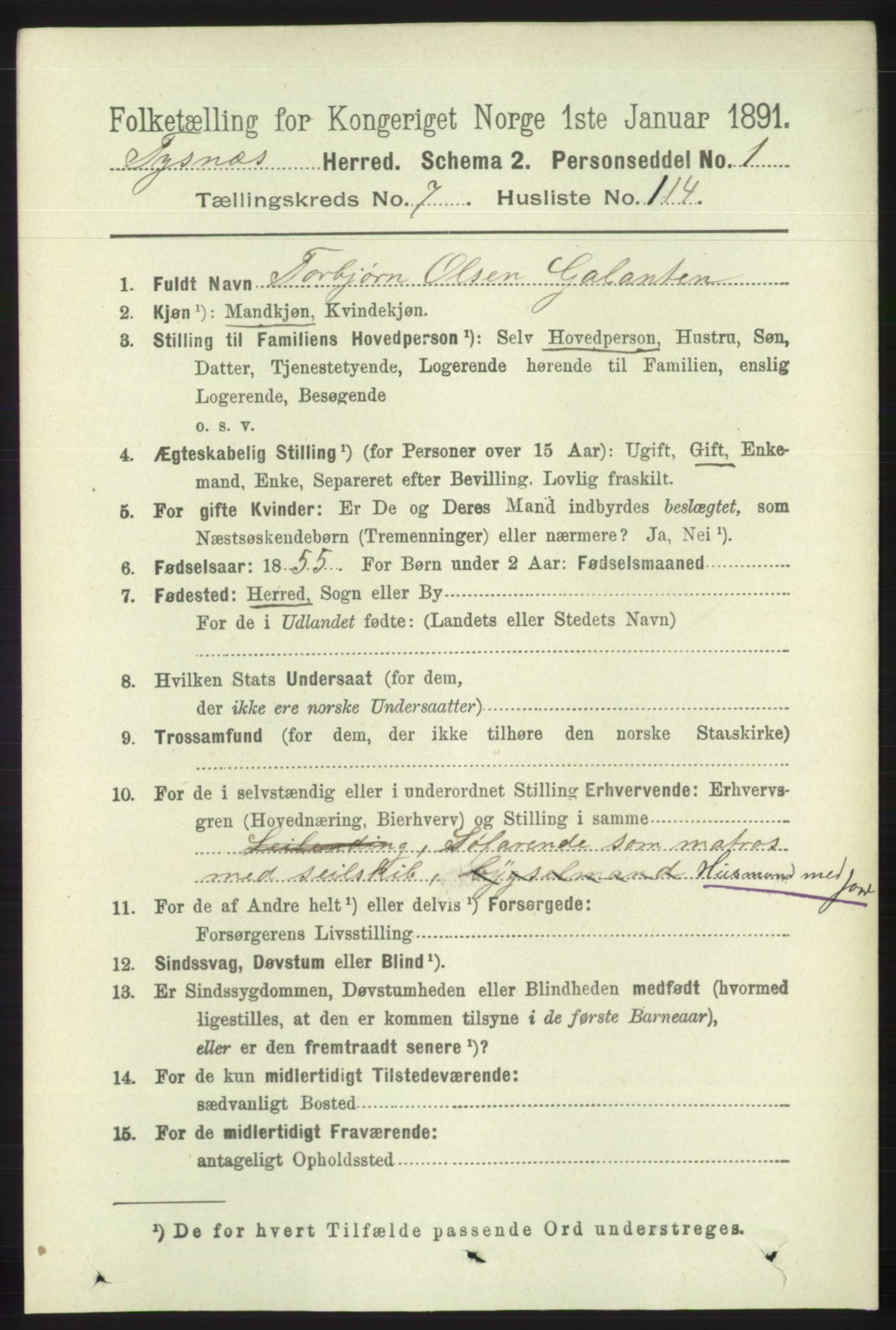 RA, 1891 census for 1223 Tysnes, 1891, p. 3570