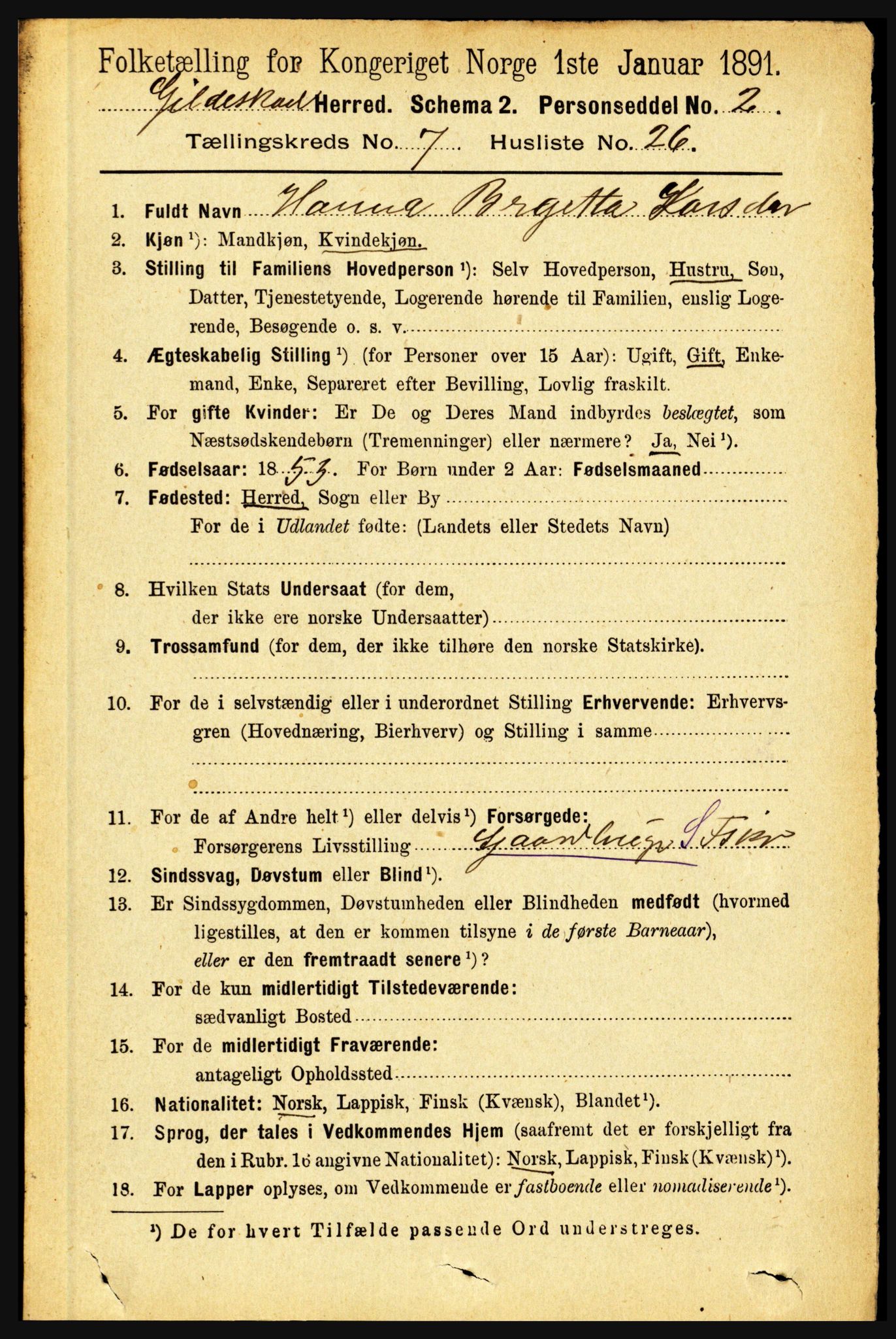 RA, 1891 census for 1838 Gildeskål, 1891, p. 2360