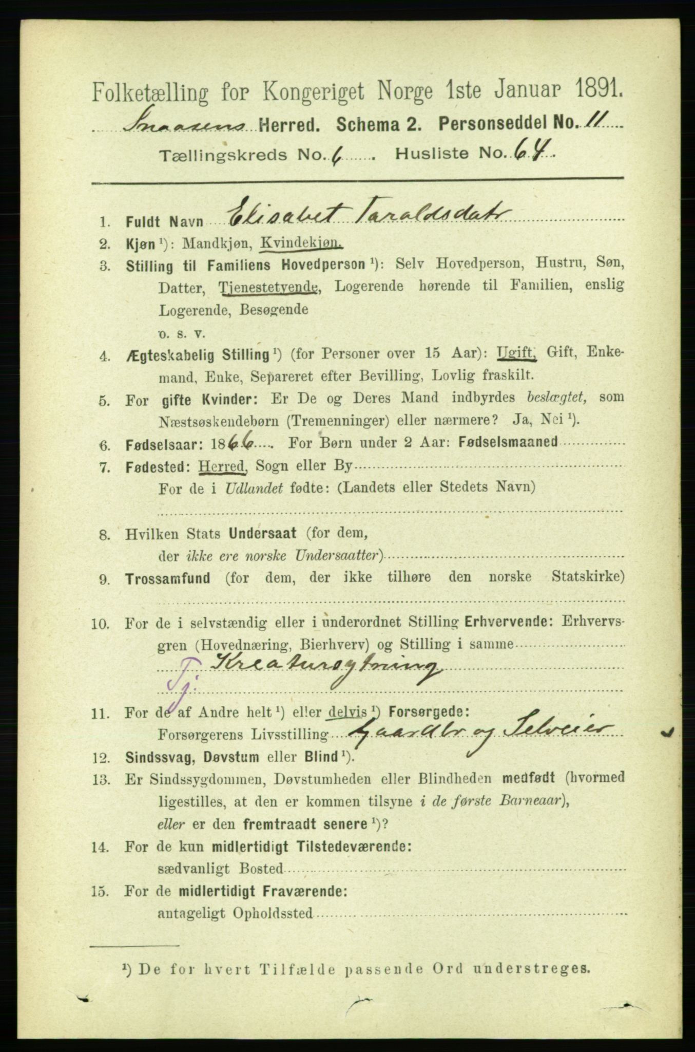 RA, 1891 census for 1736 Snåsa, 1891, p. 2268