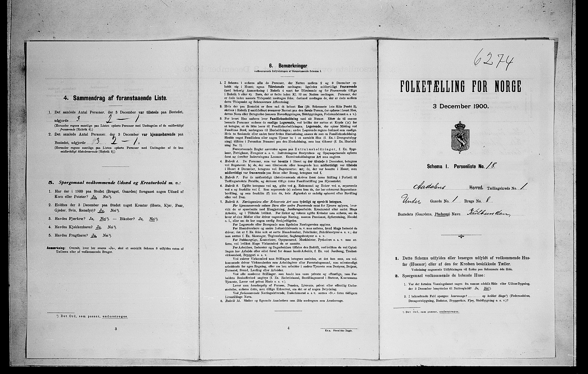 RA, 1900 census for Ådal, 1900, p. 122