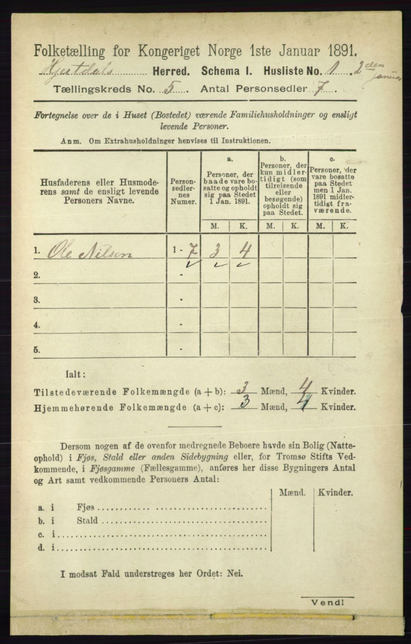 RA, 1891 census for 0827 Hjartdal, 1891, p. 1744