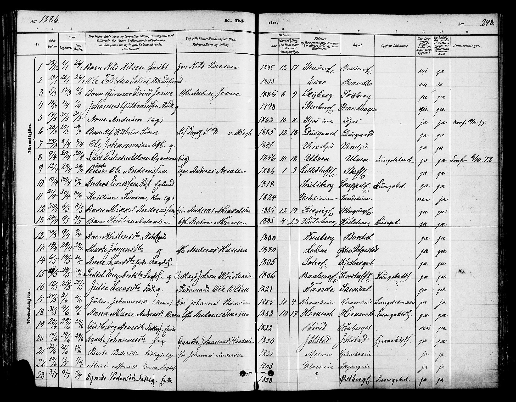 Ringsaker prestekontor, AV/SAH-PREST-014/K/Ka/L0012: Parish register (official) no. 12, 1879-1890, p. 298