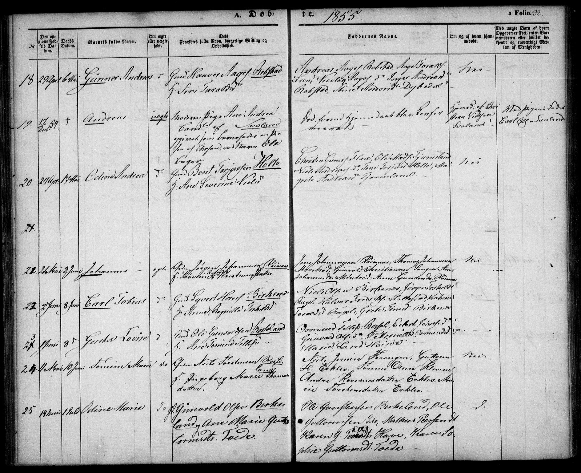 Birkenes sokneprestkontor, AV/SAK-1111-0004/F/Fa/L0003: Parish register (official) no. A 3, 1850-1866, p. 32