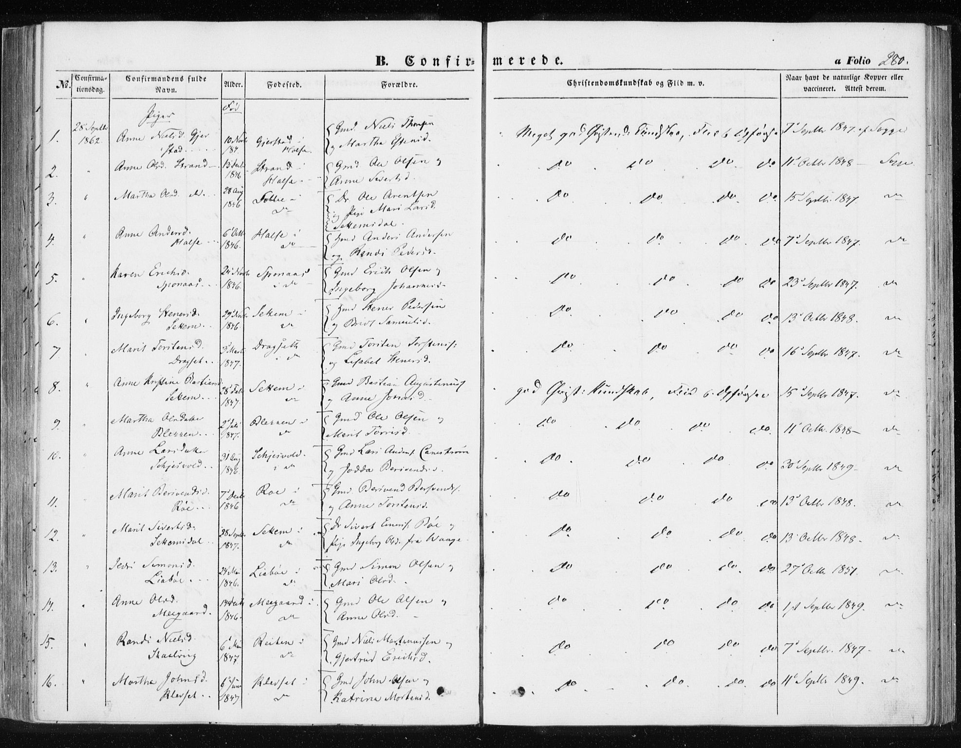 Ministerialprotokoller, klokkerbøker og fødselsregistre - Møre og Romsdal, SAT/A-1454/576/L0883: Parish register (official) no. 576A01, 1849-1865, p. 280