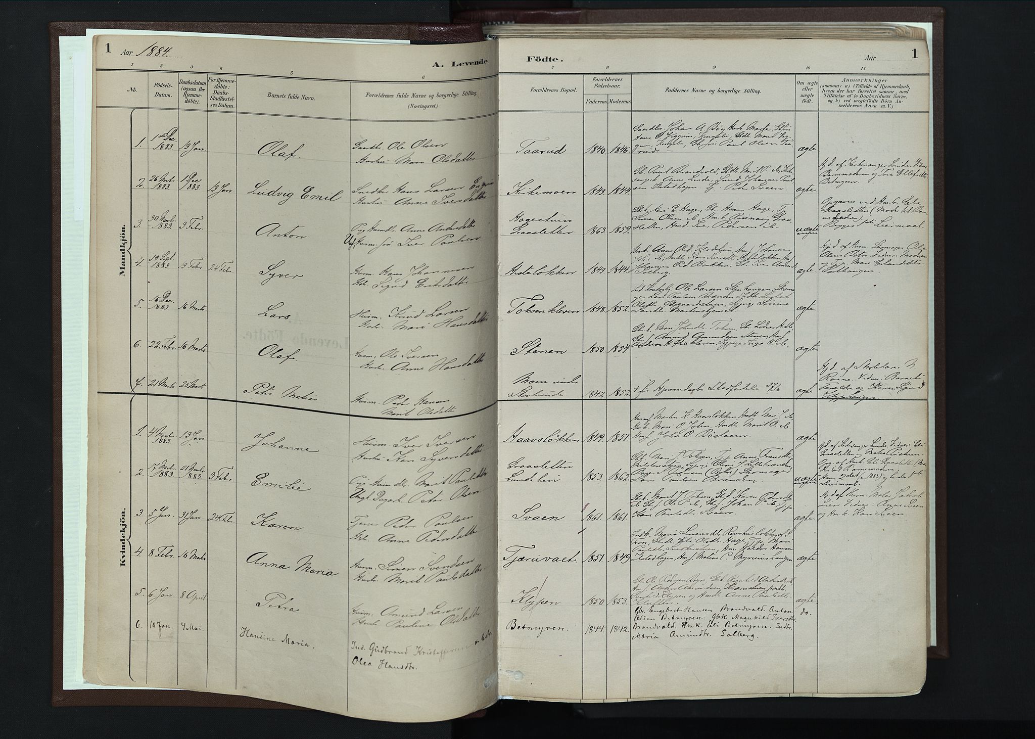 Nord-Fron prestekontor, SAH/PREST-080/H/Ha/Haa/L0004: Parish register (official) no. 4, 1884-1914, p. 1