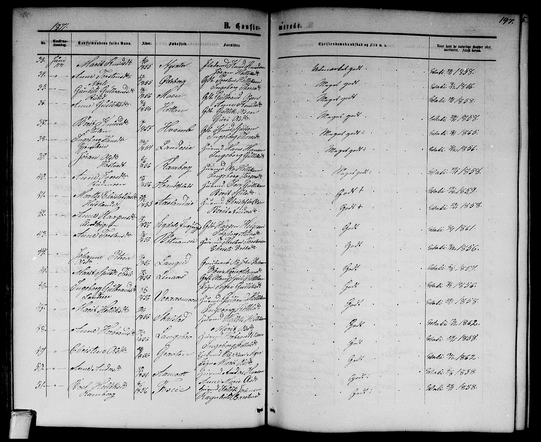 Flesberg kirkebøker, AV/SAKO-A-18/G/Ga/L0003: Parish register (copy) no. I 3, 1861-1889, p. 197