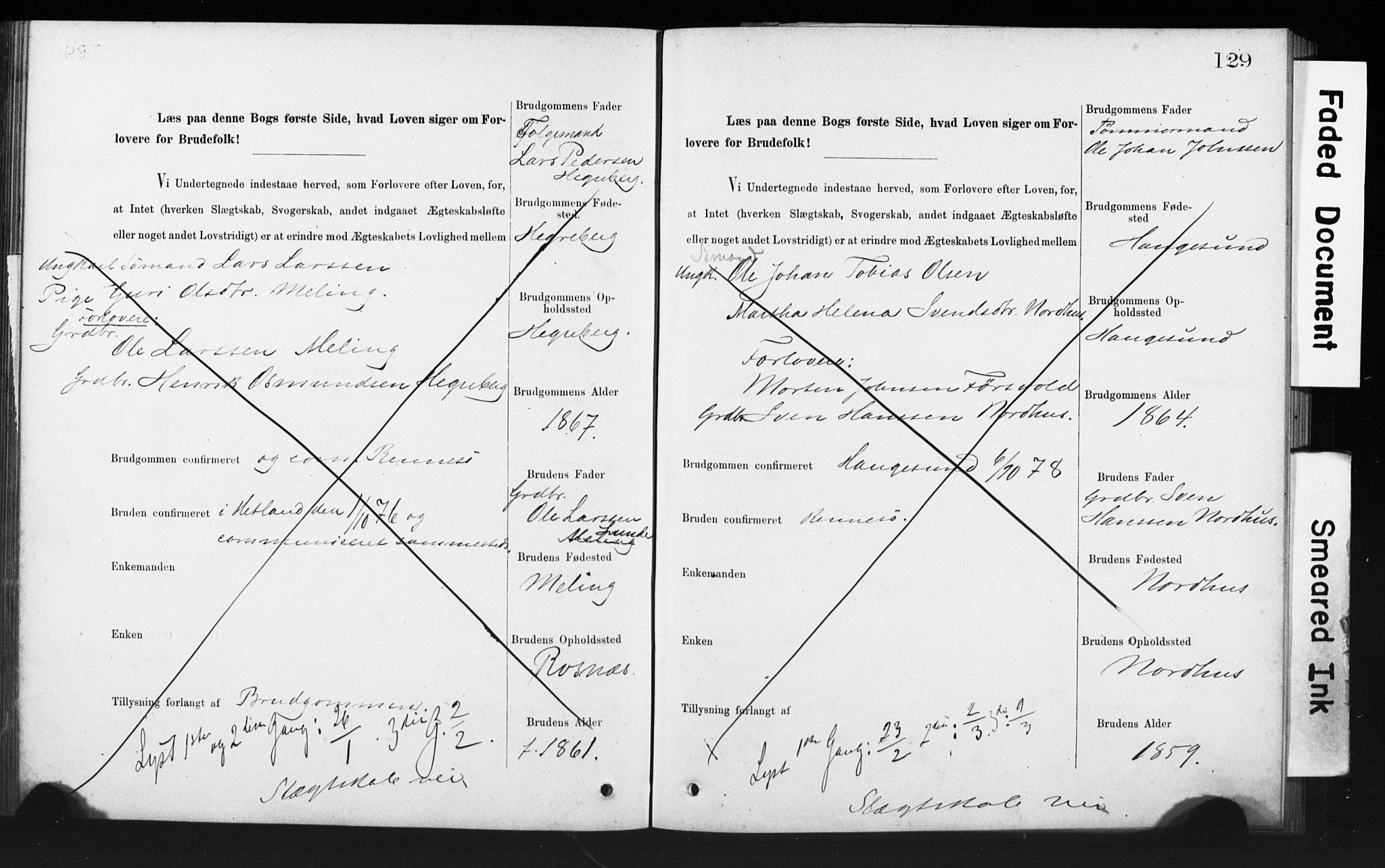 Rennesøy sokneprestkontor, SAST/A -101827/I/Ie/L0001: Banns register no. 1, 1873-1898, p. 129