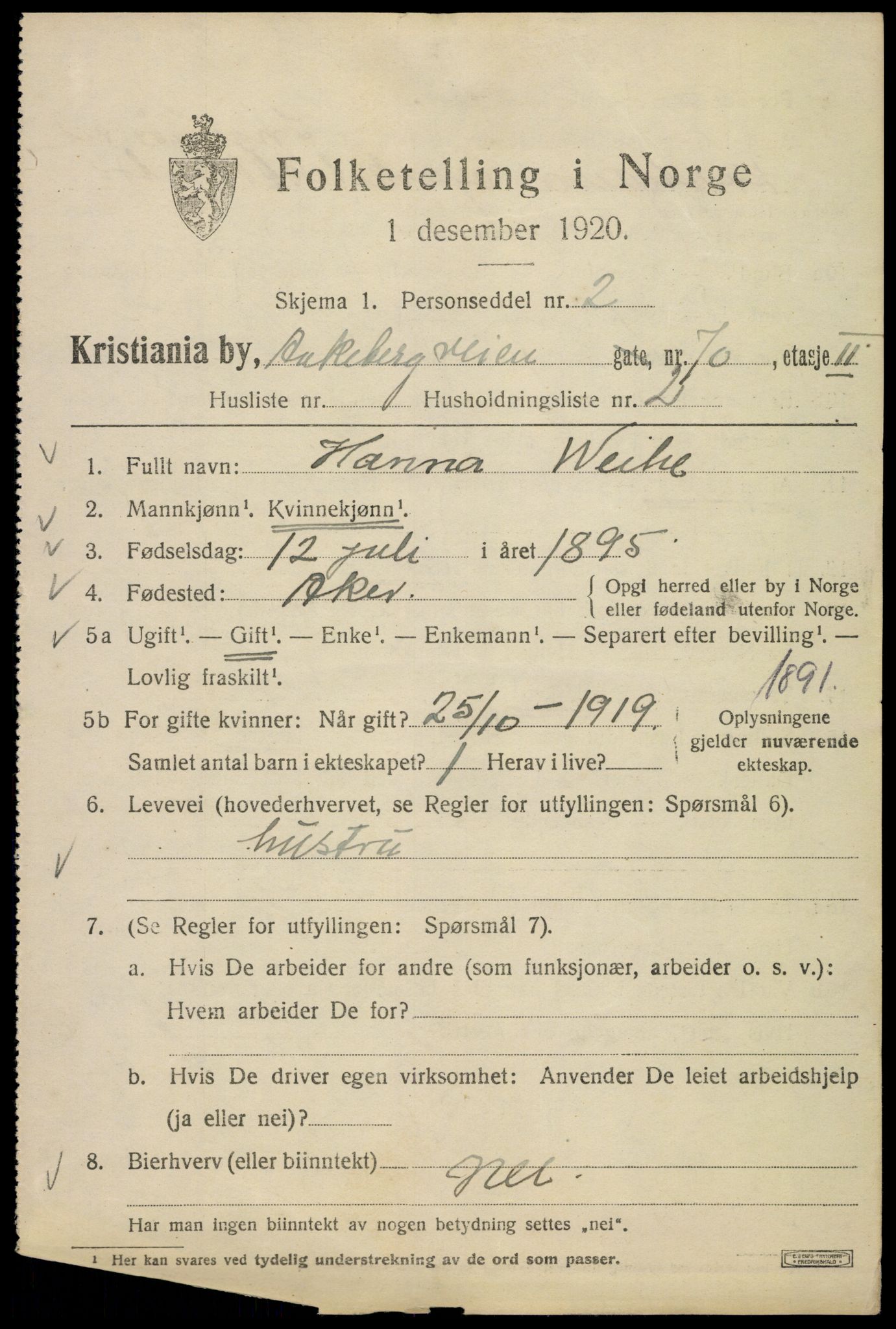 SAO, 1920 census for Kristiania, 1920, p. 136181