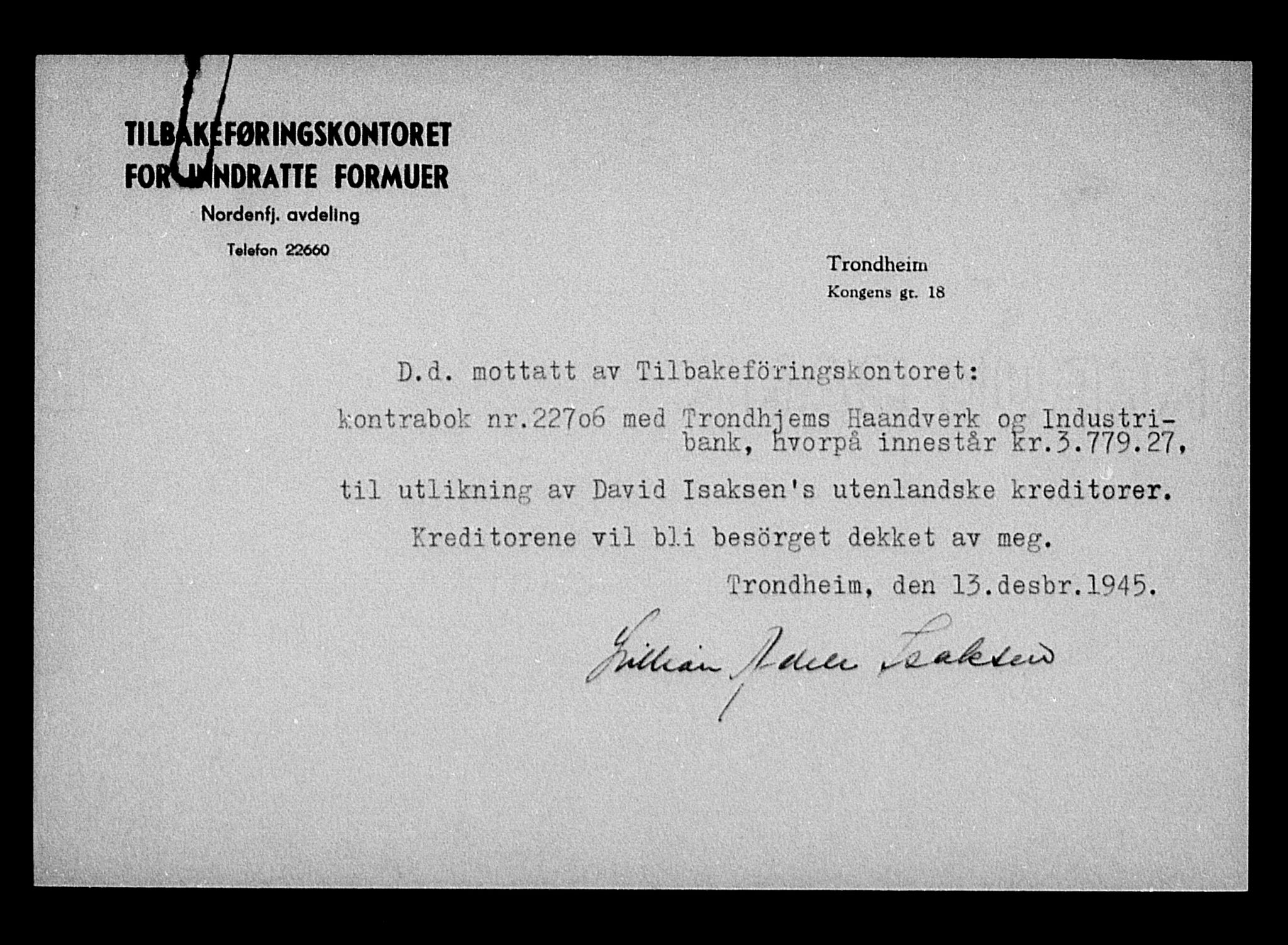 Justisdepartementet, Tilbakeføringskontoret for inndratte formuer, AV/RA-S-1564/H/Hc/Hca/L0896: --, 1945-1947, p. 517