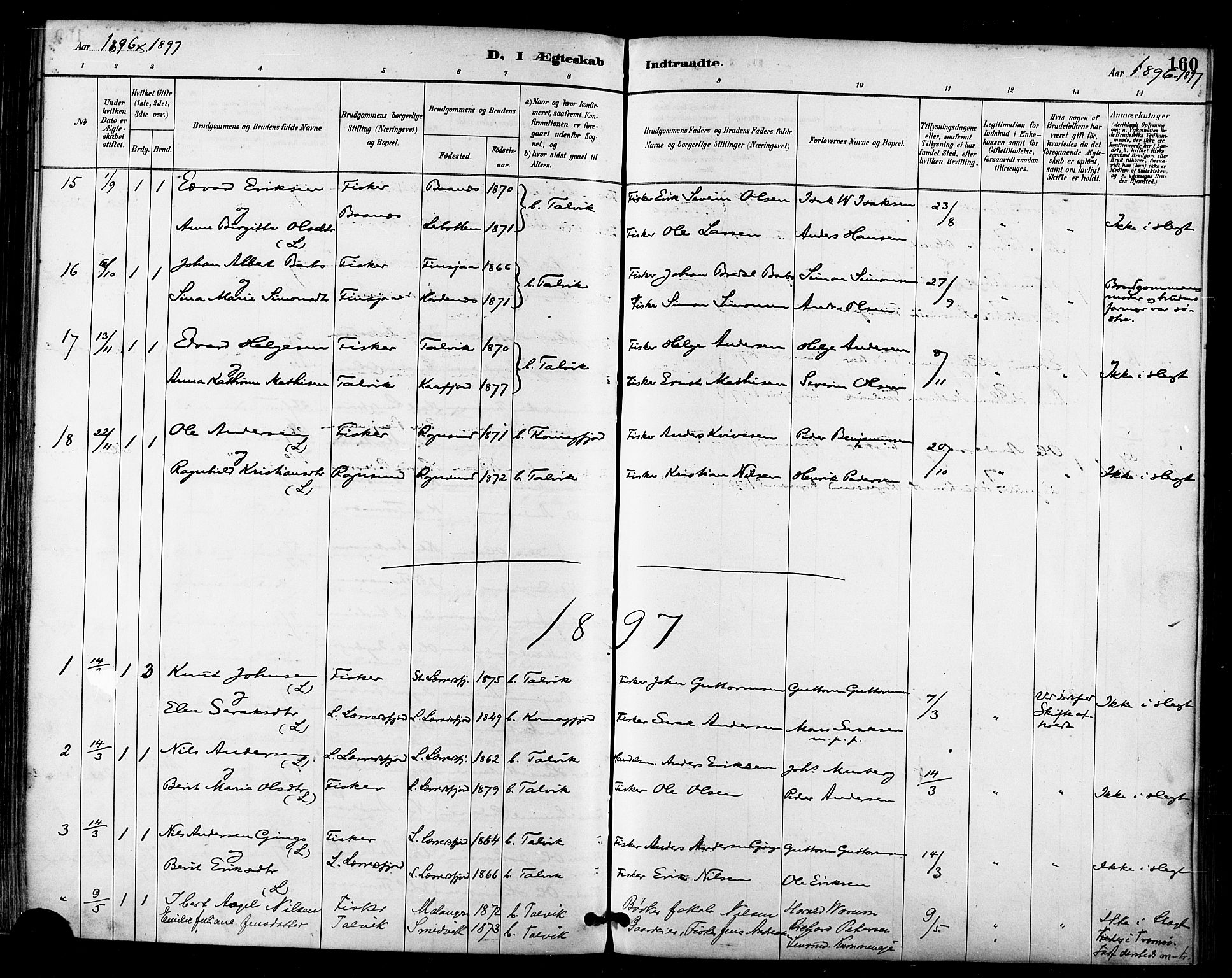 Talvik sokneprestkontor, SATØ/S-1337/H/Ha/L0013kirke: Parish register (official) no. 13, 1886-1897, p. 160