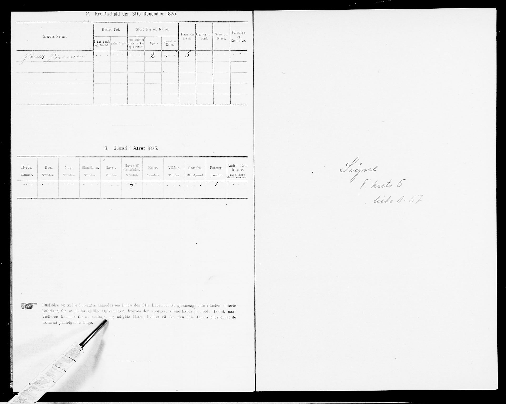 SAK, 1875 census for 1018P Søgne, 1875, p. 354