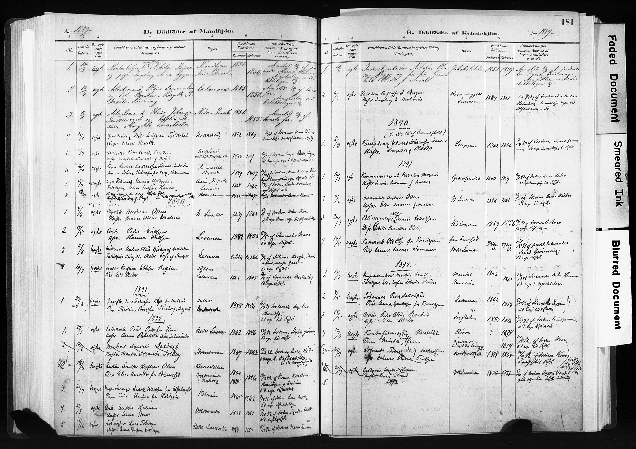 Ministerialprotokoller, klokkerbøker og fødselsregistre - Sør-Trøndelag, SAT/A-1456/606/L0300: Parish register (official) no. 606A15, 1886-1893, p. 181