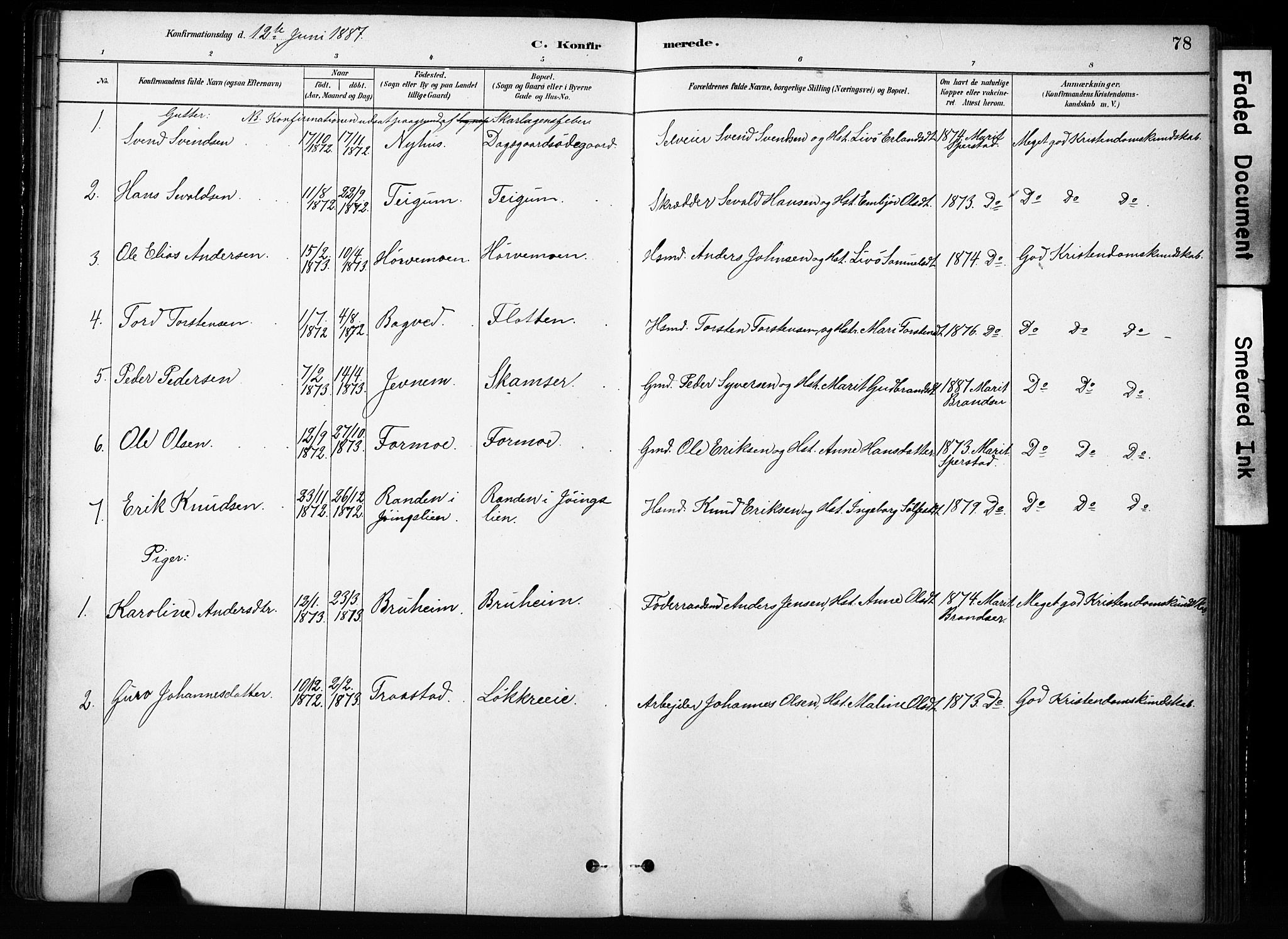 Skjåk prestekontor, SAH/PREST-072/H/Ha/Haa/L0004: Parish register (official) no. 4, 1880-1904, p. 78