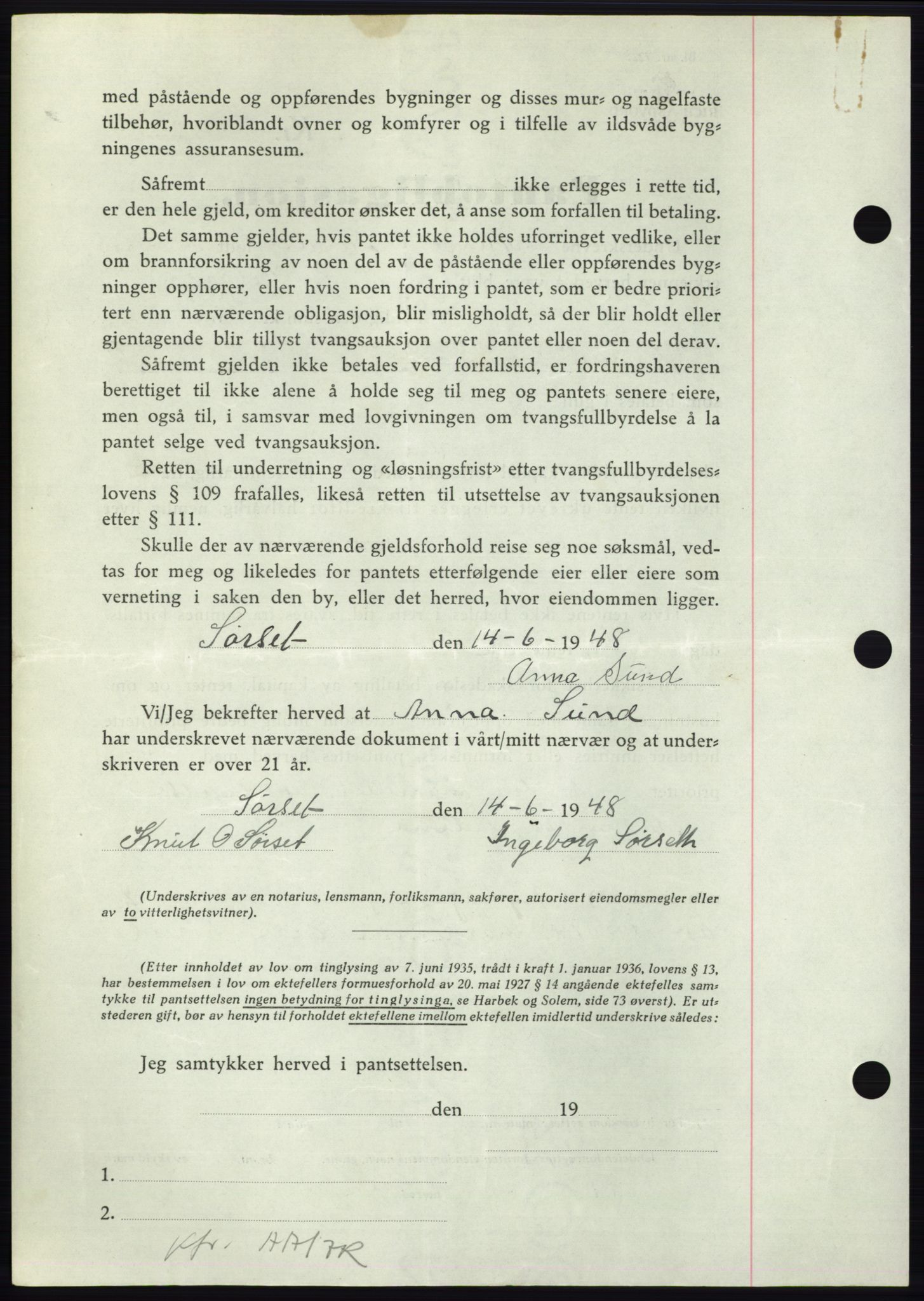 Nordmøre sorenskriveri, AV/SAT-A-4132/1/2/2Ca: Mortgage book no. B99, 1948-1948, Diary no: : 1820/1948