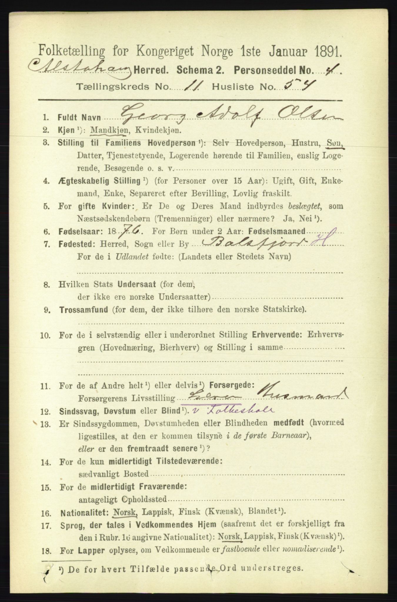 RA, 1891 census for 1820 Alstahaug, 1891, p. 4214