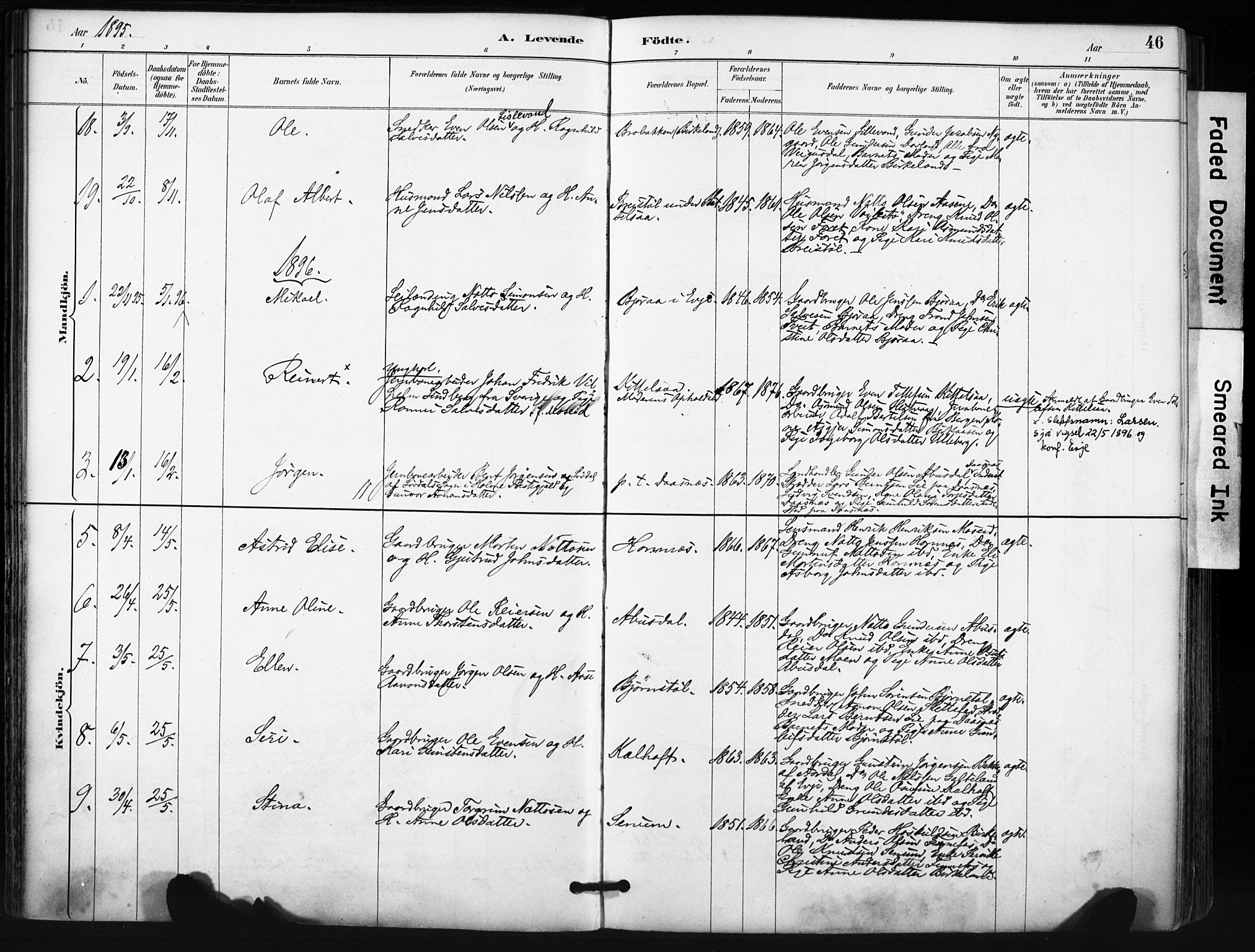 Evje sokneprestkontor, SAK/1111-0008/F/Fa/Fab/L0003: Parish register (official) no. A 3, 1884-1909, p. 46