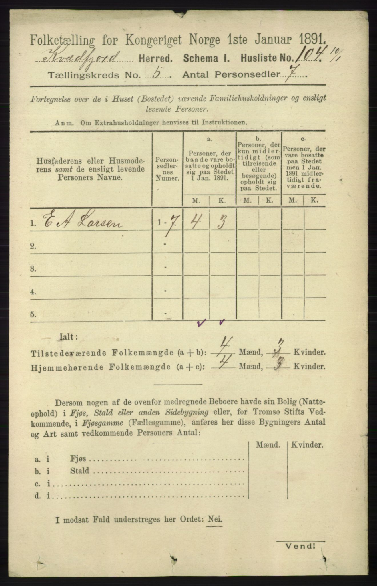 RA, 1891 census for 1911 Kvæfjord, 1891, p. 2868