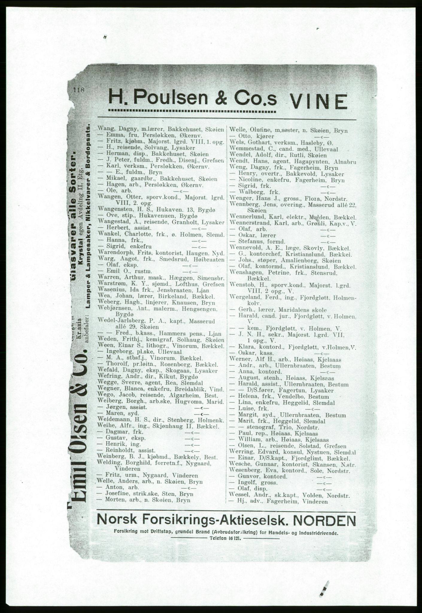 Aker adressebok/adressekalender, PUBL/001/A/001: Akers adressebok, 1916-1917, p. 118