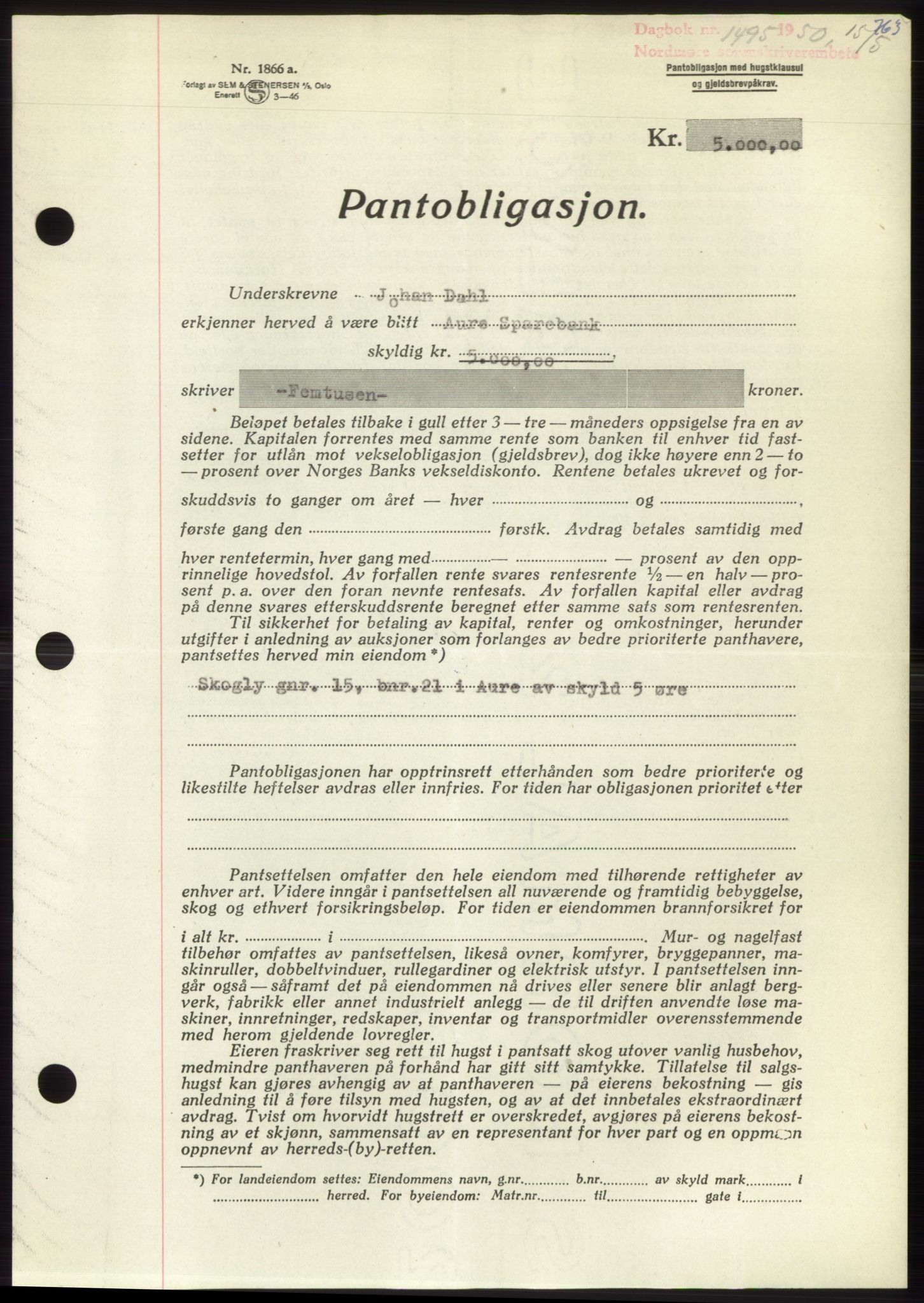 Nordmøre sorenskriveri, AV/SAT-A-4132/1/2/2Ca: Mortgage book no. B104, 1950-1950, Diary no: : 1495/1950