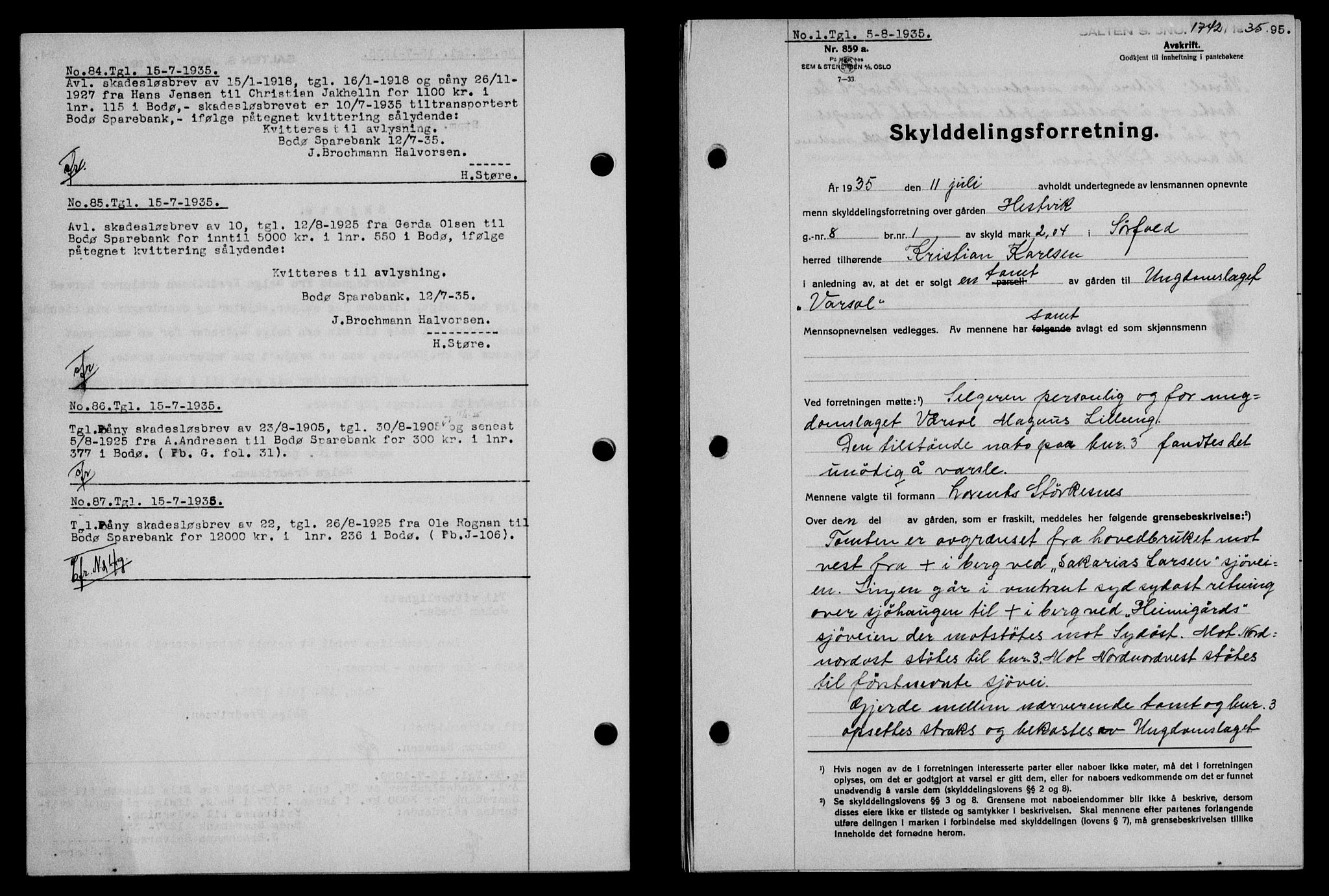 Salten sorenskriveri, SAT/A-4578/1/2/2C/L0067: Mortgage book no. 57, 1935-1935, Deed date: 05.08.1935