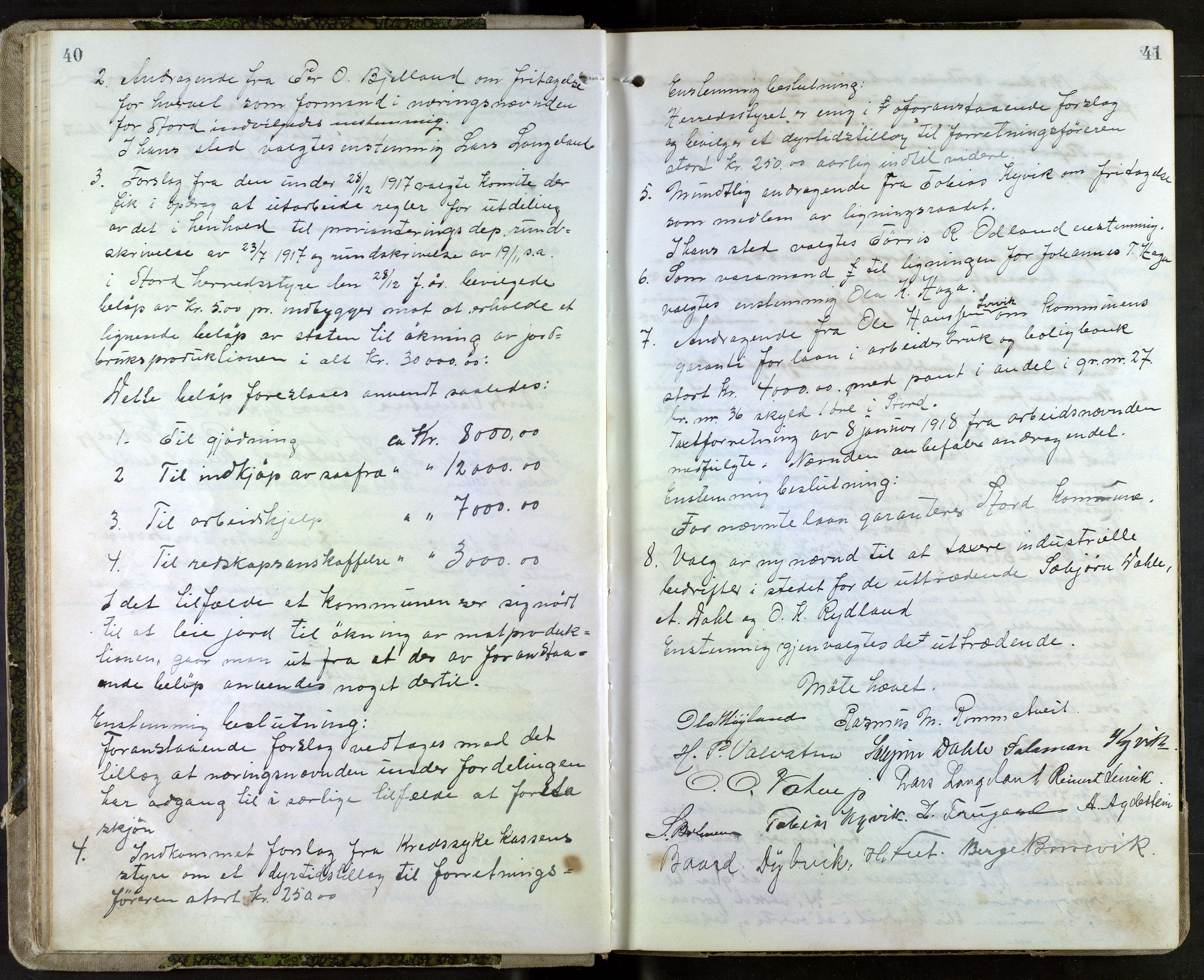 Stord kommune. Formannskapet, IKAH/1221-021/A/Aa/L0005: Møtebok for formannskapet og heradstyret , 1917-1924, p. 40-41