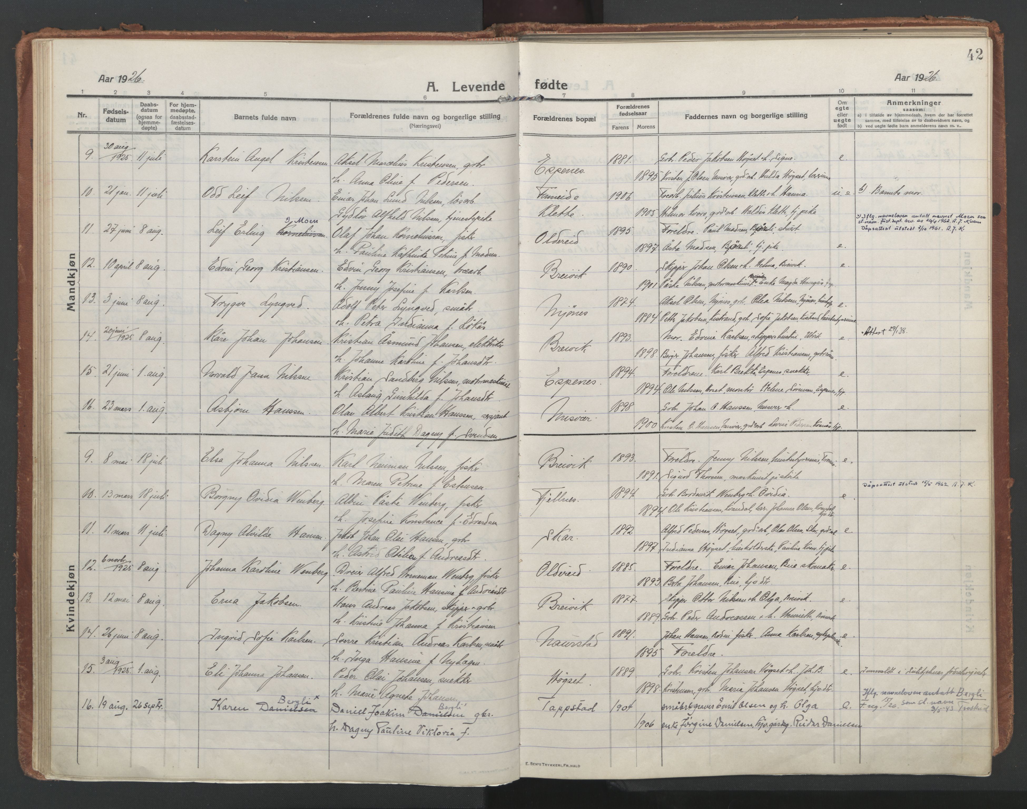 Ministerialprotokoller, klokkerbøker og fødselsregistre - Nordland, AV/SAT-A-1459/852/L0748: Parish register (official) no. 852A18, 1913-1932, p. 42