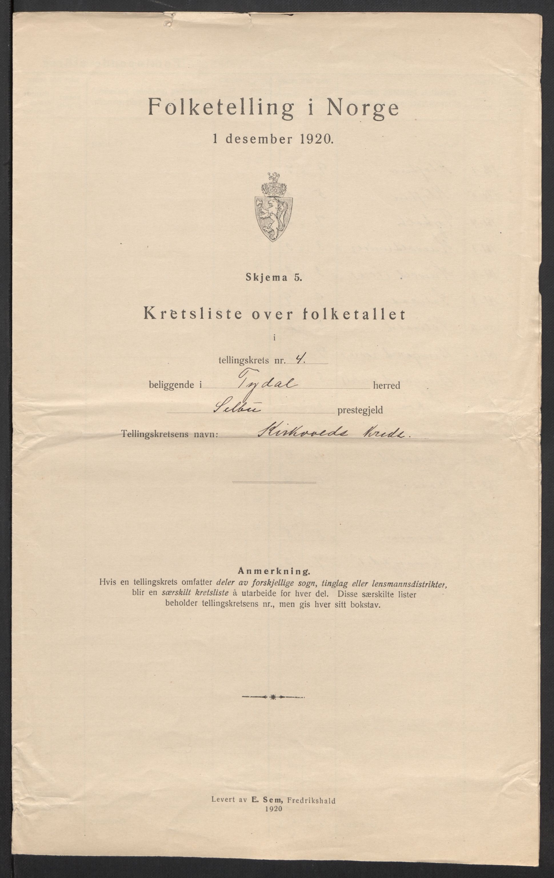 SAT, 1920 census for Tydal, 1920, p. 15