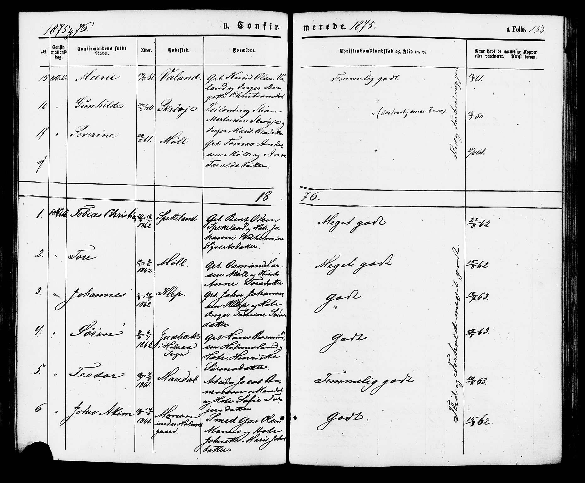 Holum sokneprestkontor, AV/SAK-1111-0022/F/Fa/Faa/L0006: Parish register (official) no. A 6, 1865-1883, p. 153