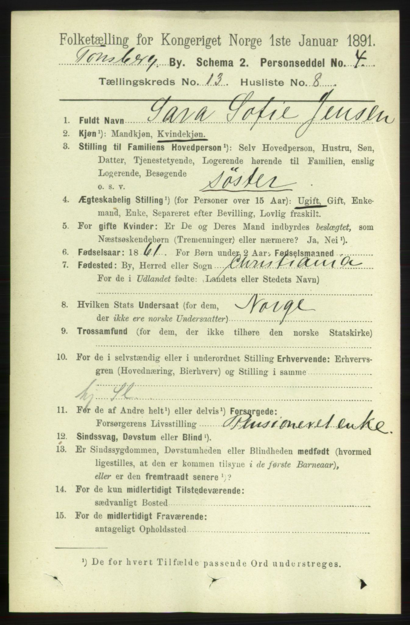 RA, 1891 census for 0705 Tønsberg, 1891, p. 4415