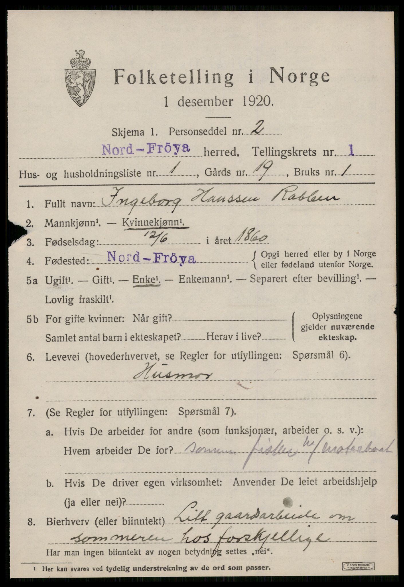 SAT, 1920 census for Nord-Frøya, 1920, p. 1407