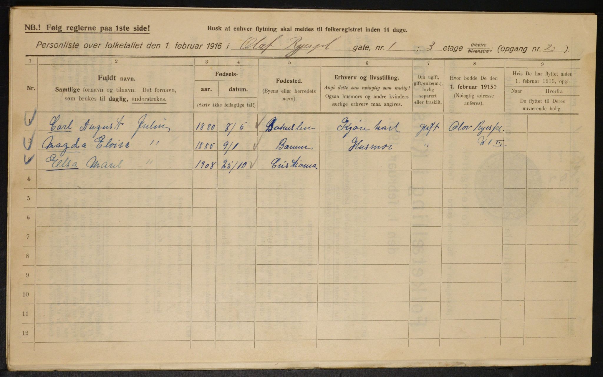 OBA, Municipal Census 1916 for Kristiania, 1916, p. 76855