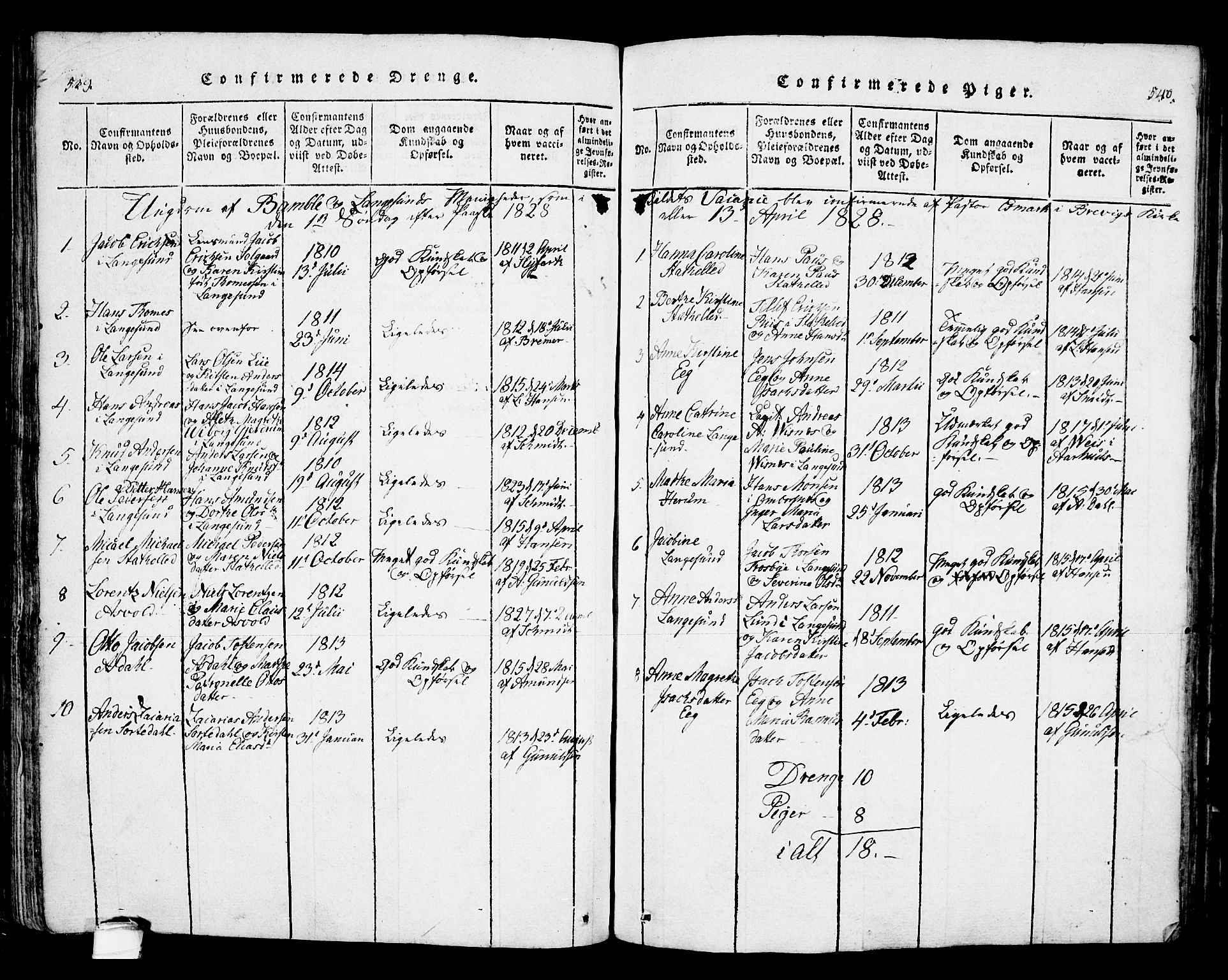 Bamble kirkebøker, AV/SAKO-A-253/F/Fa/L0003: Parish register (official) no. I 3 /1, 1814-1834, p. 539-540