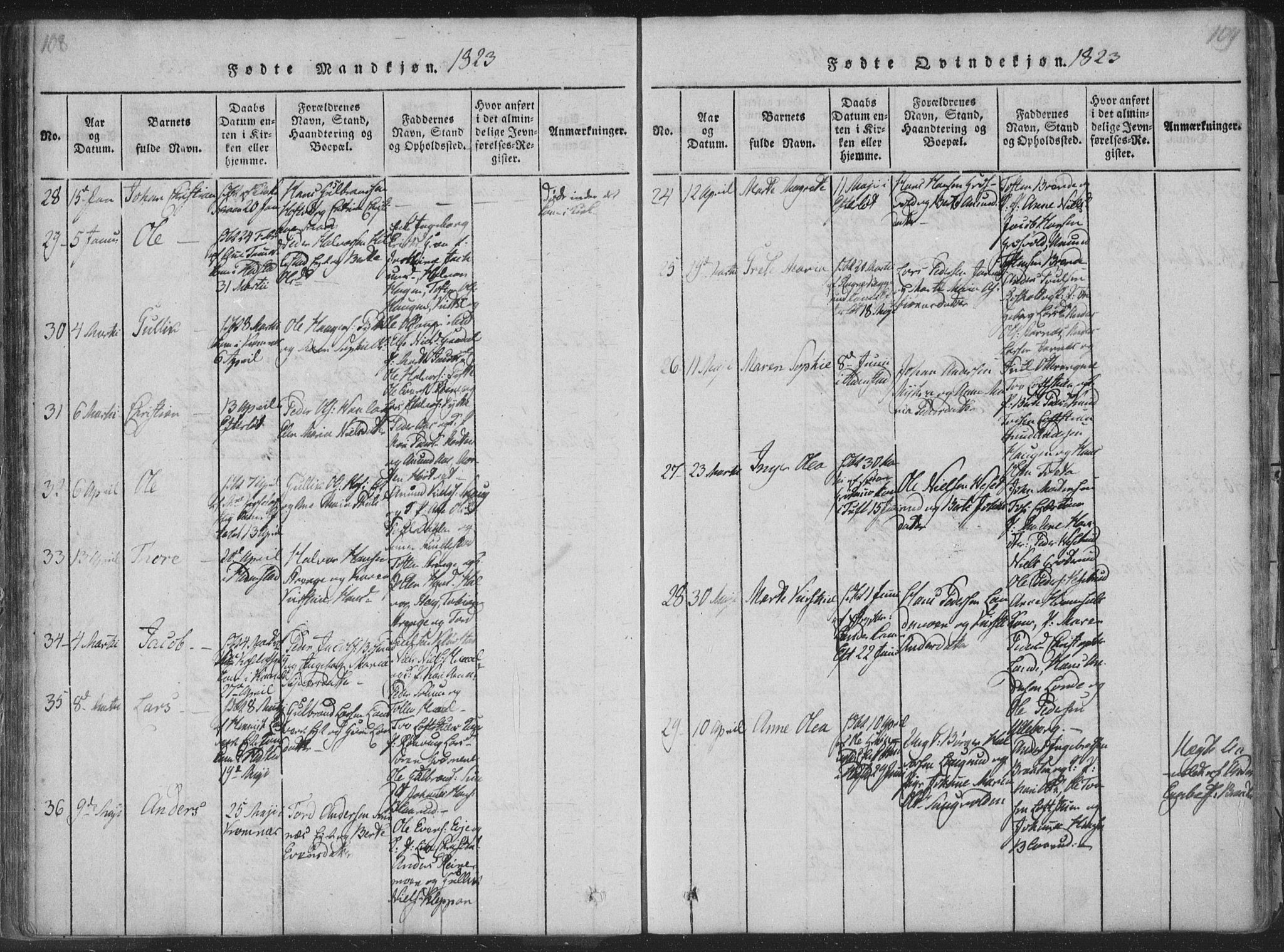 Sandsvær kirkebøker, AV/SAKO-A-244/F/Fa/L0004: Parish register (official) no. I 4, 1817-1839, p. 108-109