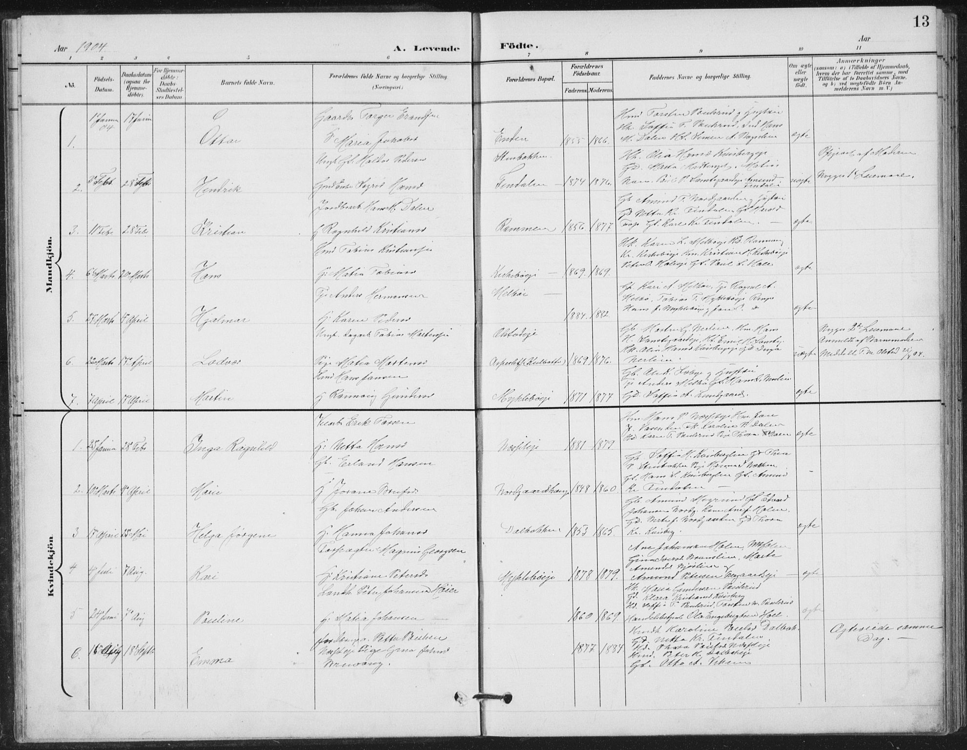 Vestre Gausdal prestekontor, AV/SAH-PREST-094/H/Ha/Hab/L0004: Parish register (copy) no. 4, 1898-1939, p. 13