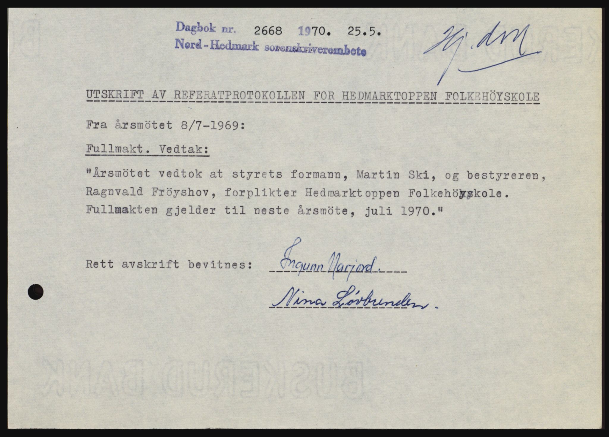 Nord-Hedmark sorenskriveri, SAH/TING-012/H/Hc/L0033: Mortgage book no. 33, 1970-1970, Diary no: : 2668/1970