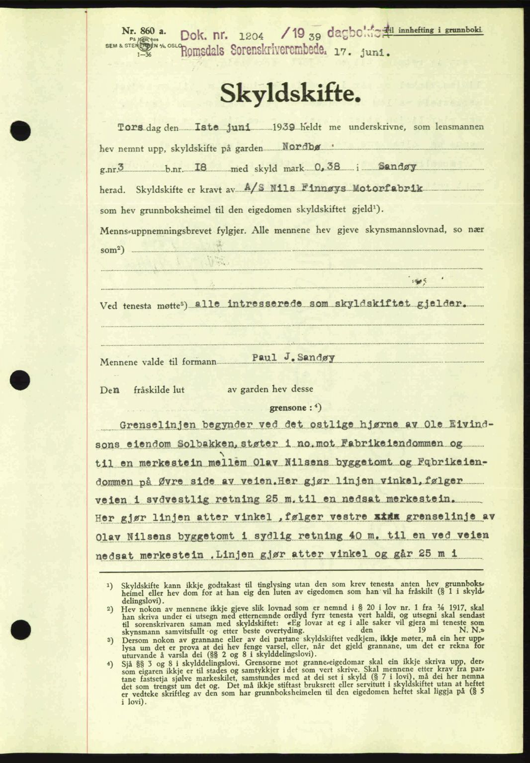 Romsdal sorenskriveri, AV/SAT-A-4149/1/2/2C: Mortgage book no. A7, 1939-1939, Diary no: : 1204/1939