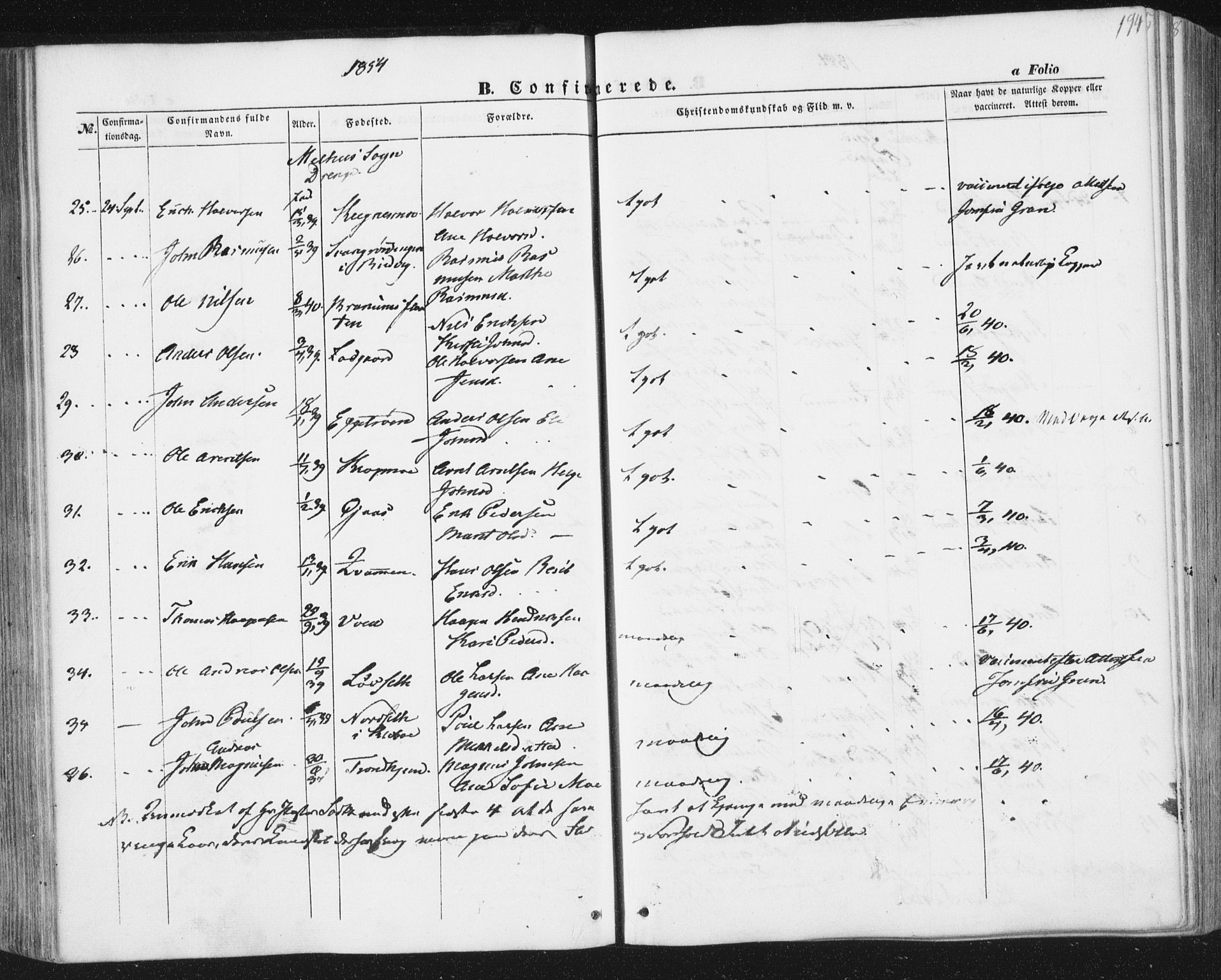 Ministerialprotokoller, klokkerbøker og fødselsregistre - Sør-Trøndelag, AV/SAT-A-1456/691/L1076: Parish register (official) no. 691A08, 1852-1861, p. 194