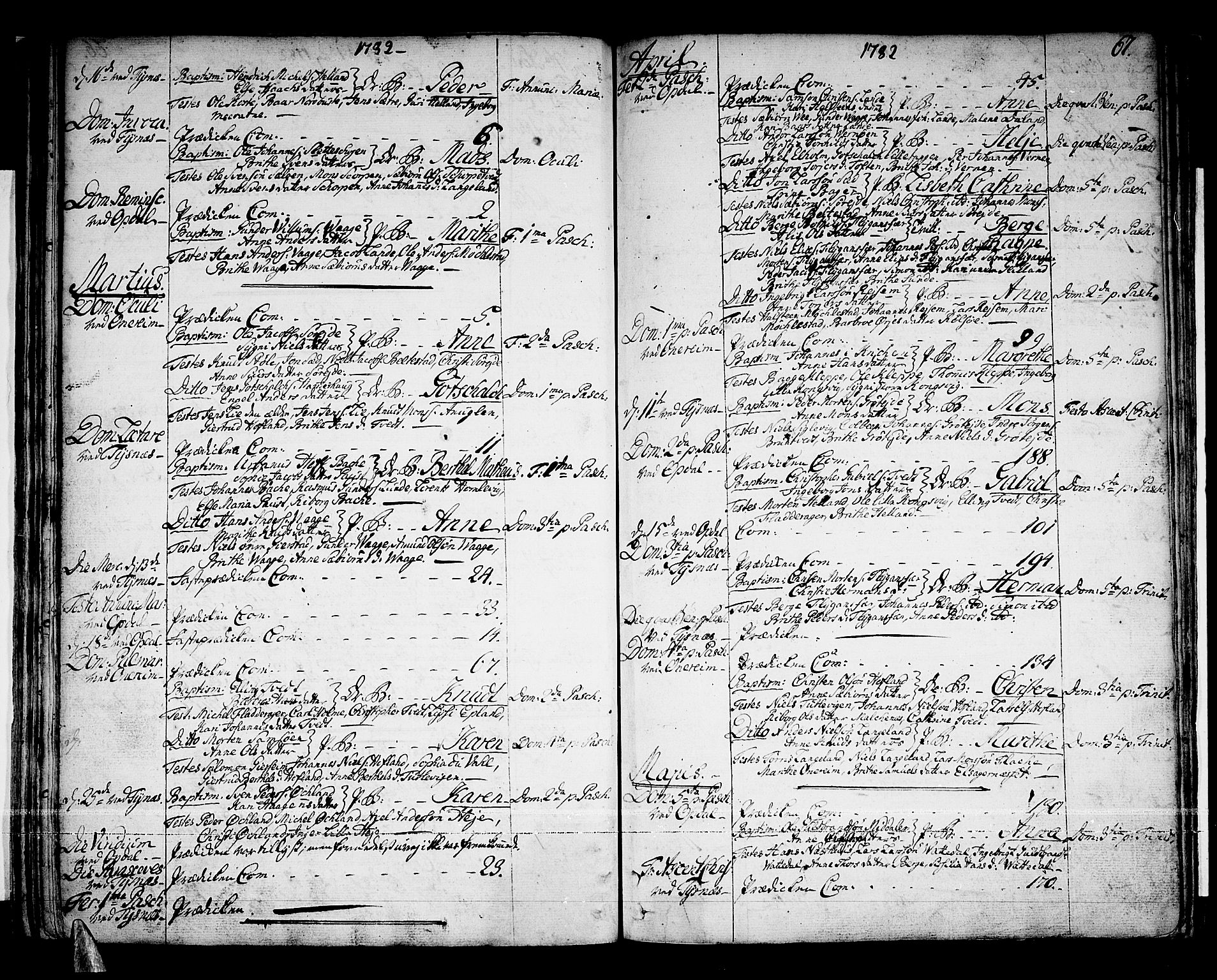 Tysnes sokneprestembete, SAB/A-78601/H/Haa: Parish register (official) no. A 5, 1762-1793, p. 67