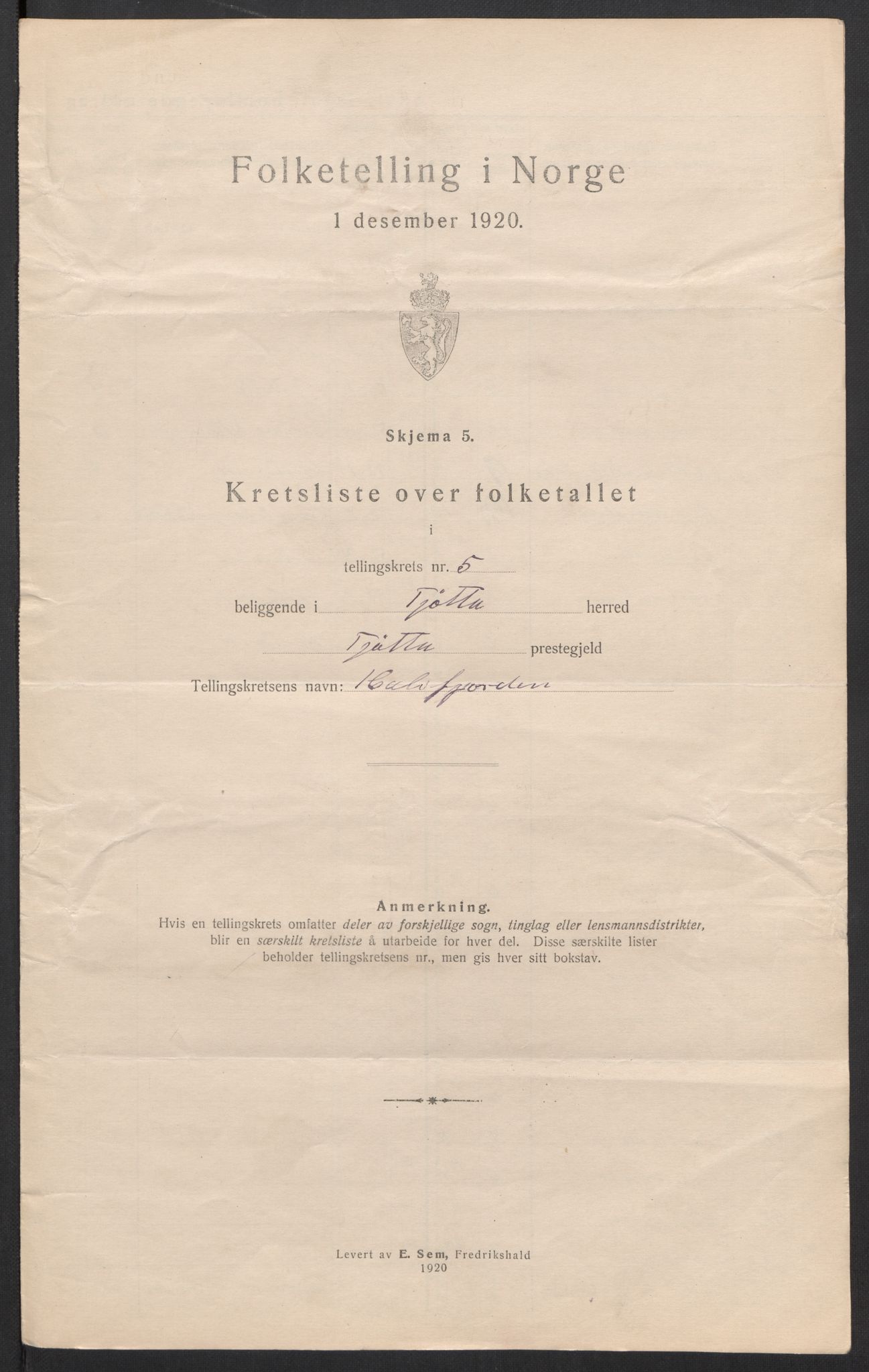 SAT, 1920 census for Tjøtta, 1920, p. 23