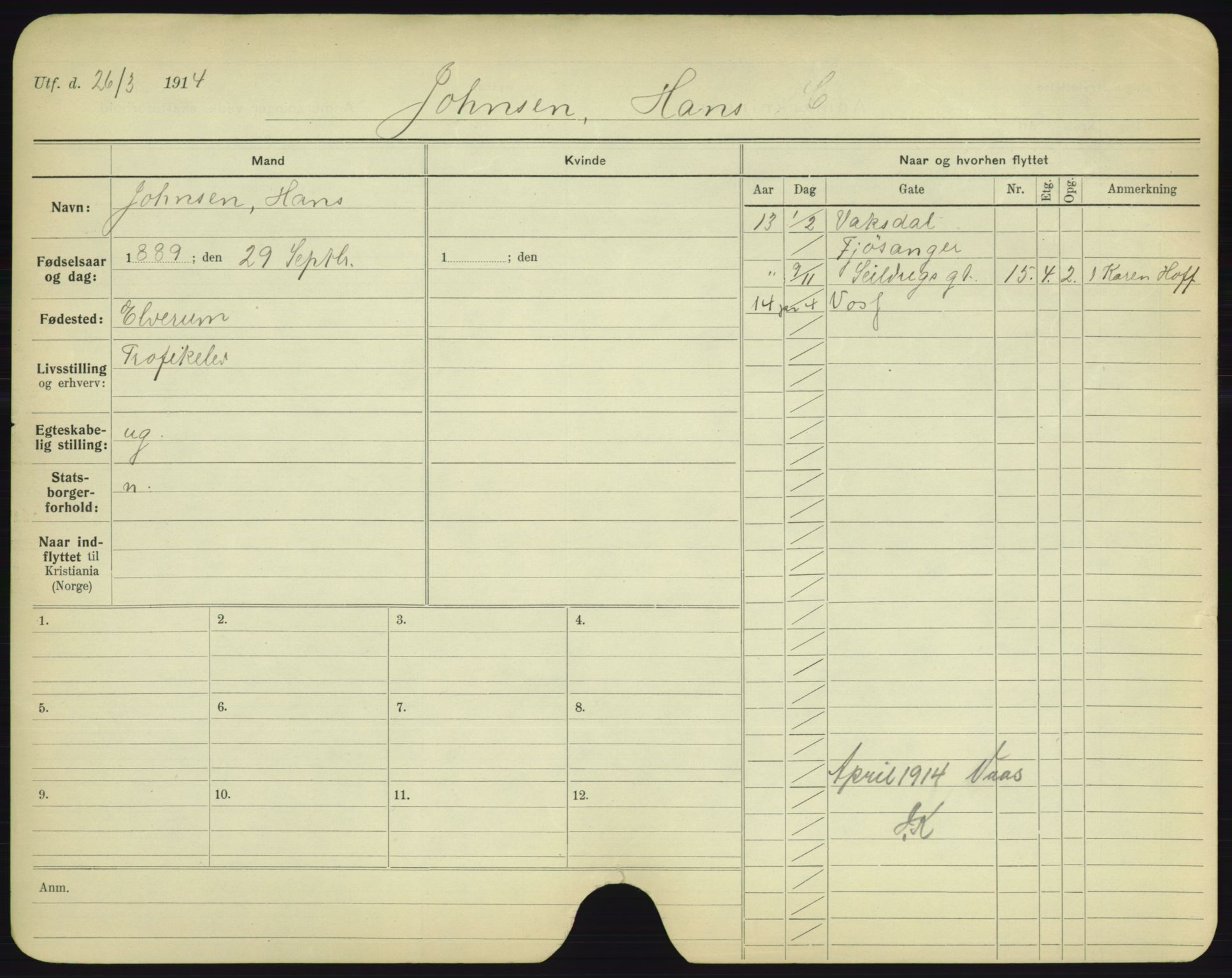 Oslo folkeregister, Registerkort, AV/SAO-A-11715/F/Fa/Fac/L0005: Menn, 1906-1914, p. 877a