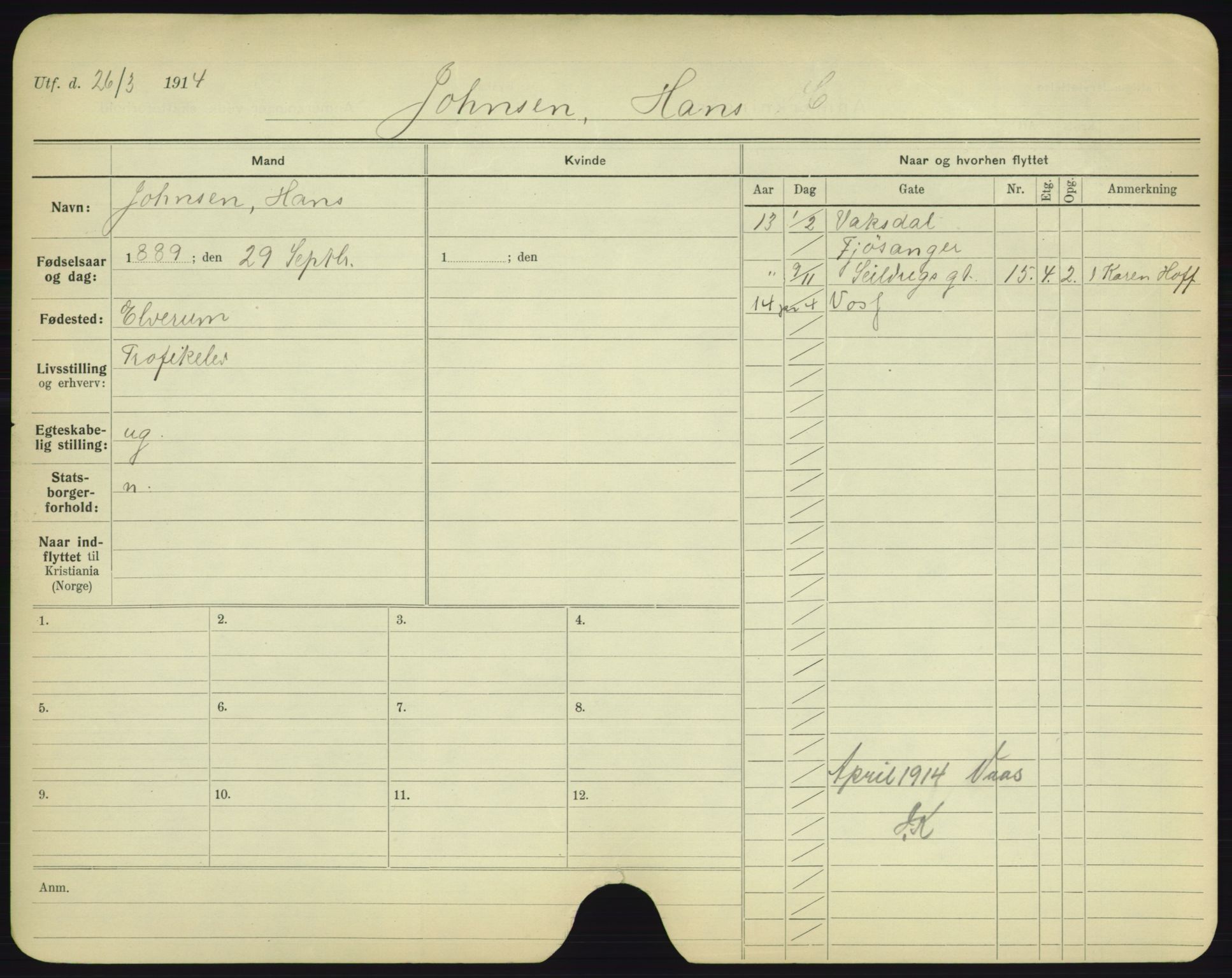 Oslo folkeregister, Registerkort, SAO/A-11715/F/Fa/Fac/L0005: Menn, 1906-1914, p. 877a