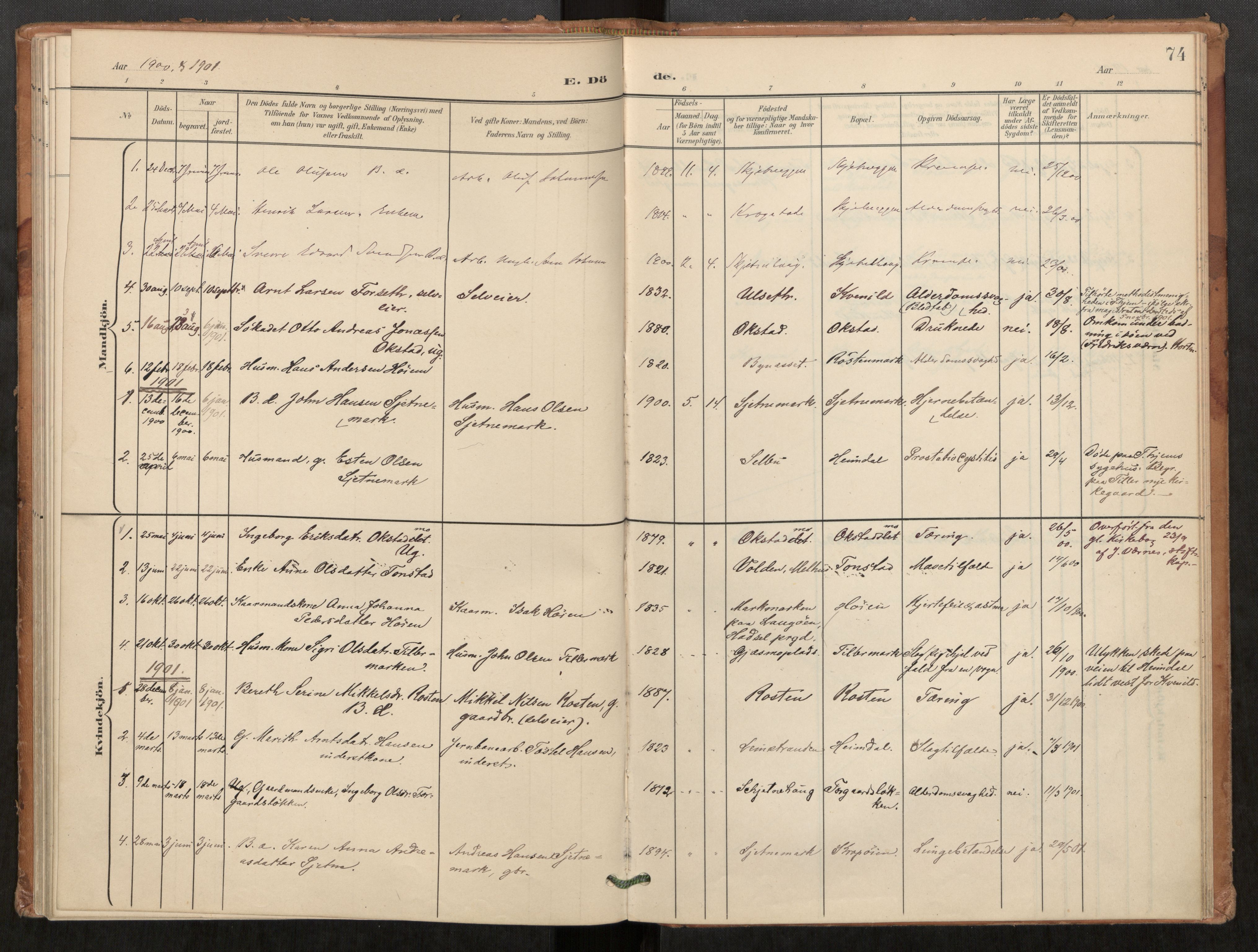 Klæbu sokneprestkontor, SAT/A-1112: Parish register (official) no. 2, 1900-1916, p. 74
