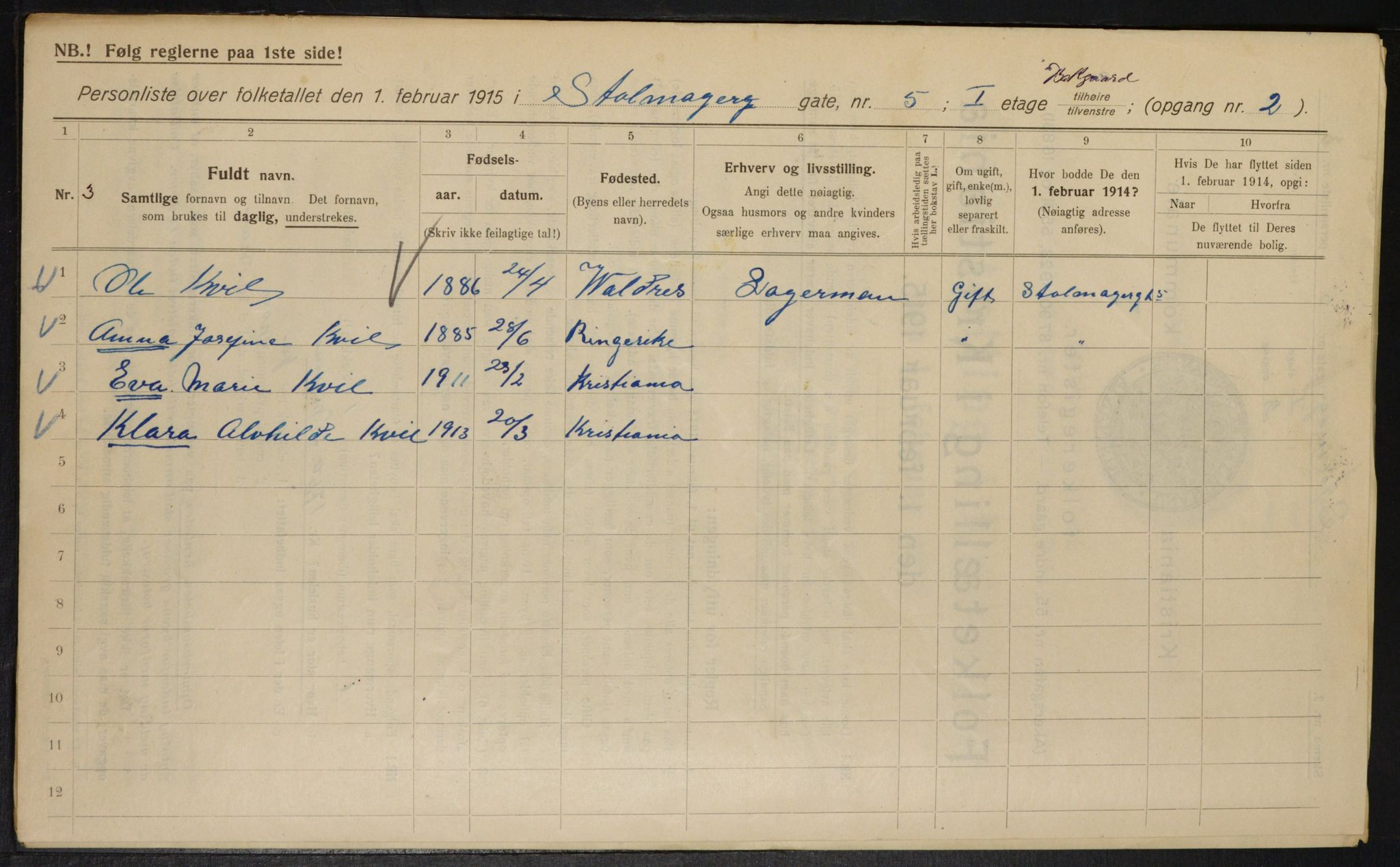 OBA, Municipal Census 1915 for Kristiania, 1915, p. 102721