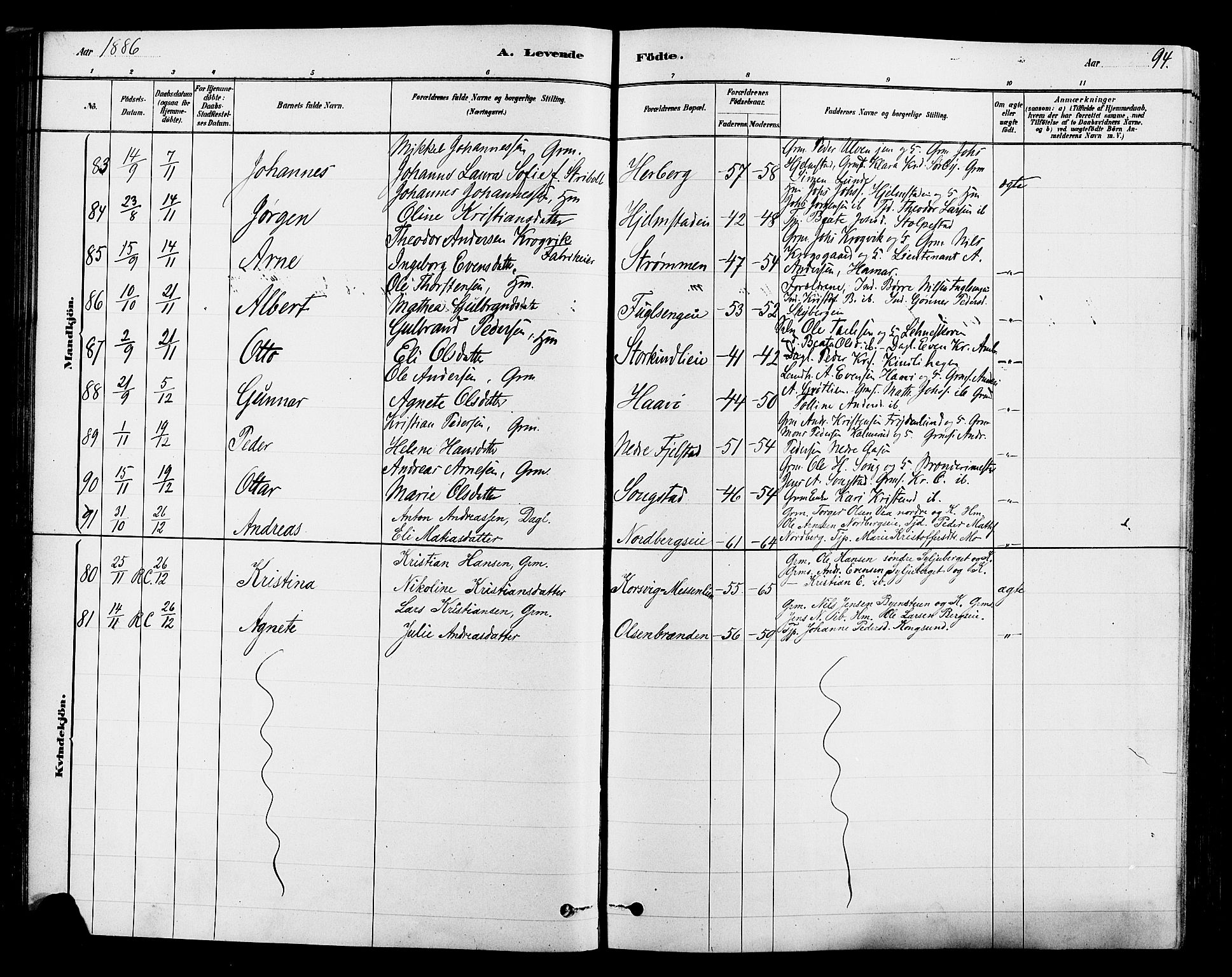 Ringsaker prestekontor, SAH/PREST-014/L/La/L0009: Parish register (copy) no. 9, 1879-1890, p. 94