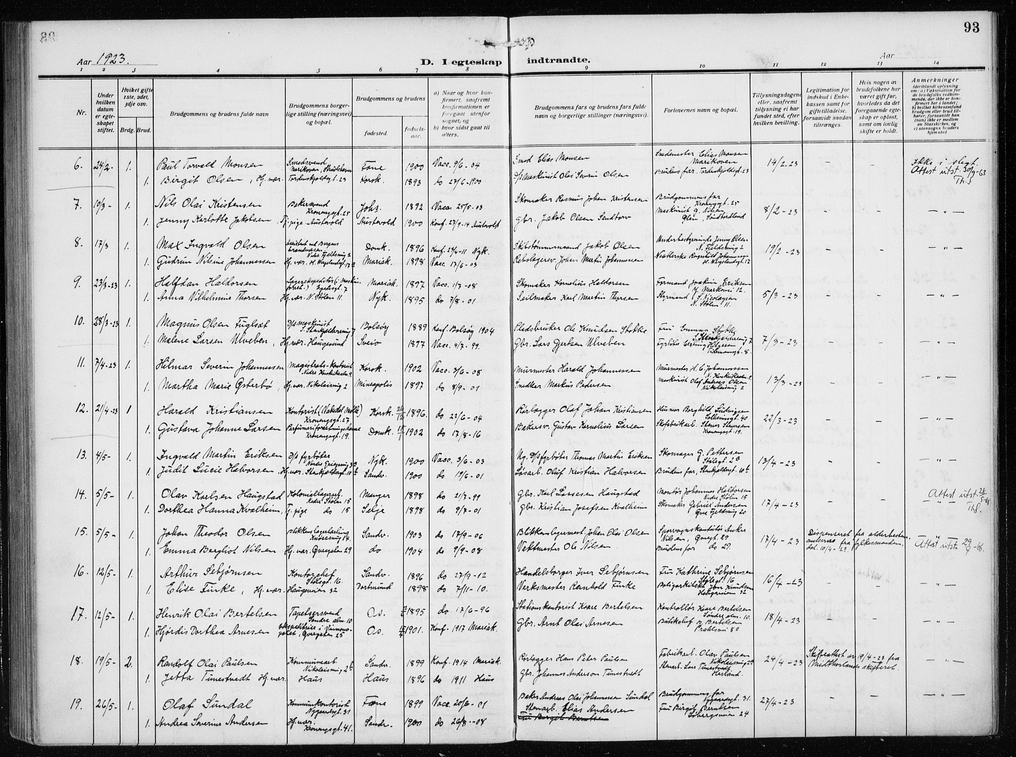 Mariakirken Sokneprestembete, SAB/A-76901/H/Haa/L0015: Parish register (official) no. C 3, 1913-1927, p. 93