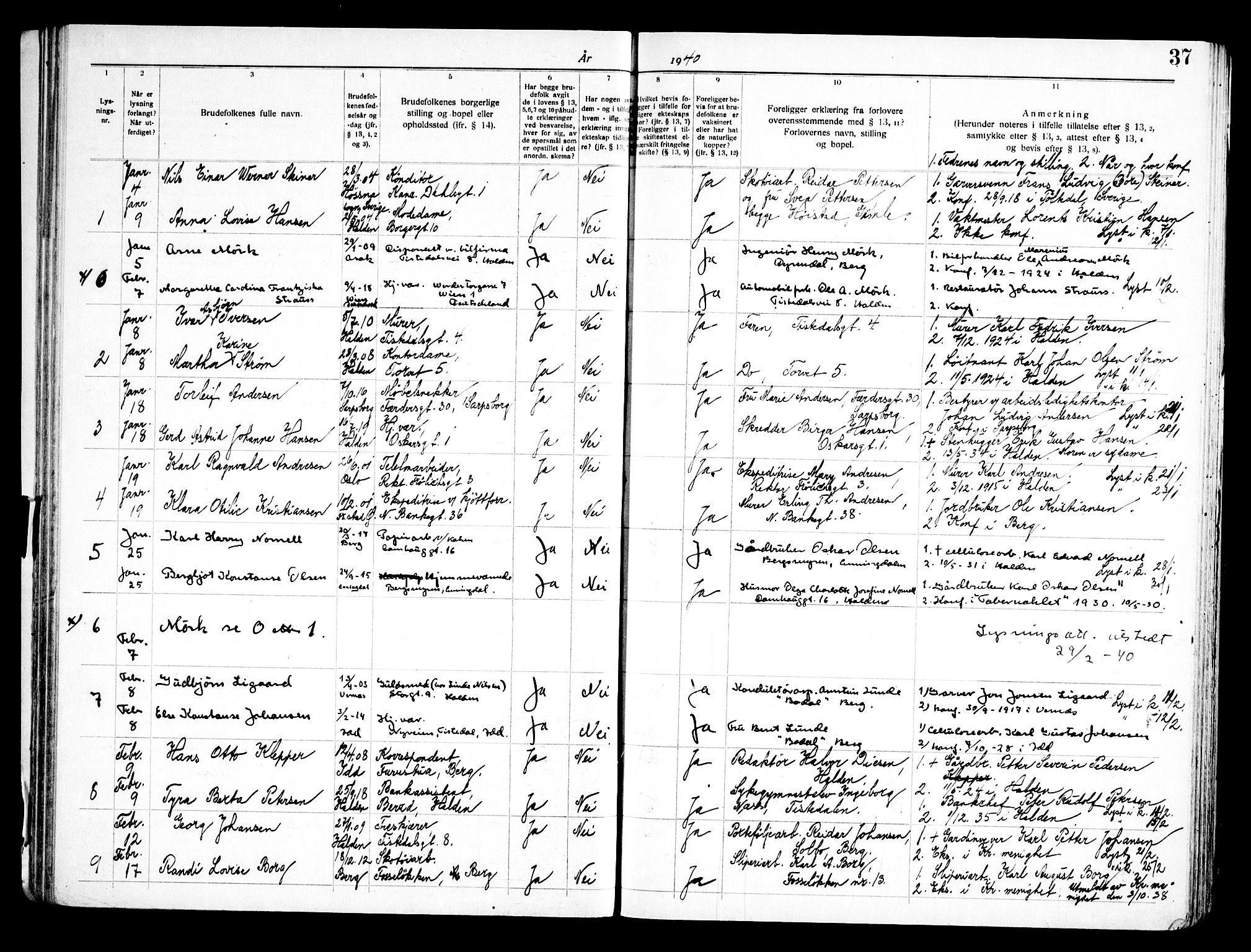 Halden prestekontor Kirkebøker, SAO/A-10909/H/Ha/L0002: Banns register no. I 2, 1935-1949, p. 37