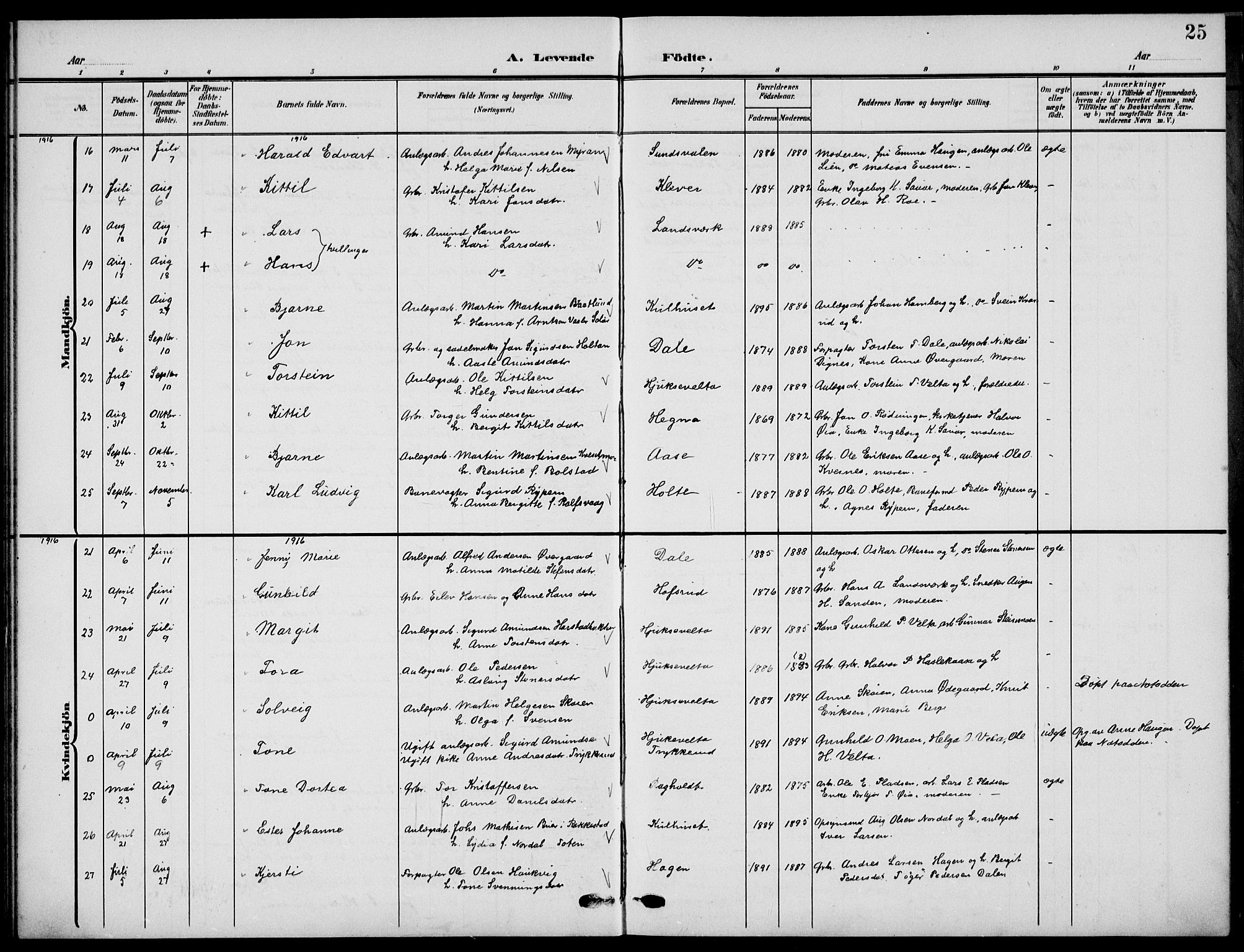 Sauherad kirkebøker, AV/SAKO-A-298/G/Ga/L0004a: Parish register (copy) no. I 4a, 1906-1934, p. 25