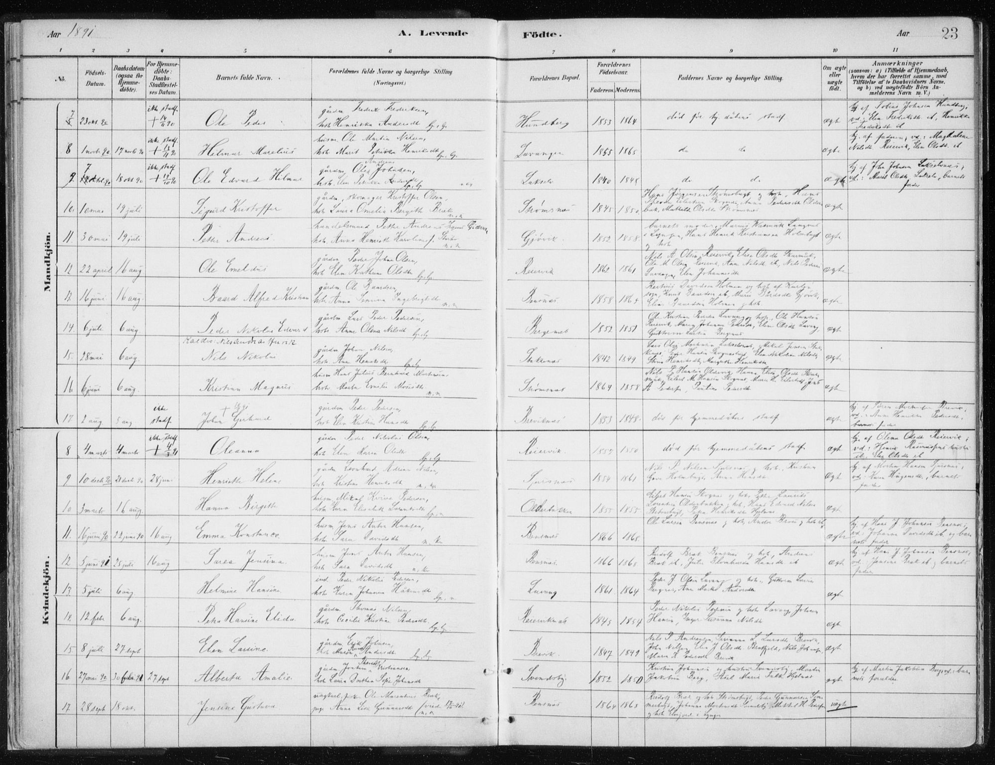 Lyngen sokneprestembete, AV/SATØ-S-1289/H/He/Hea/L0010kirke: Parish register (official) no. 10, 1883-1904, p. 23